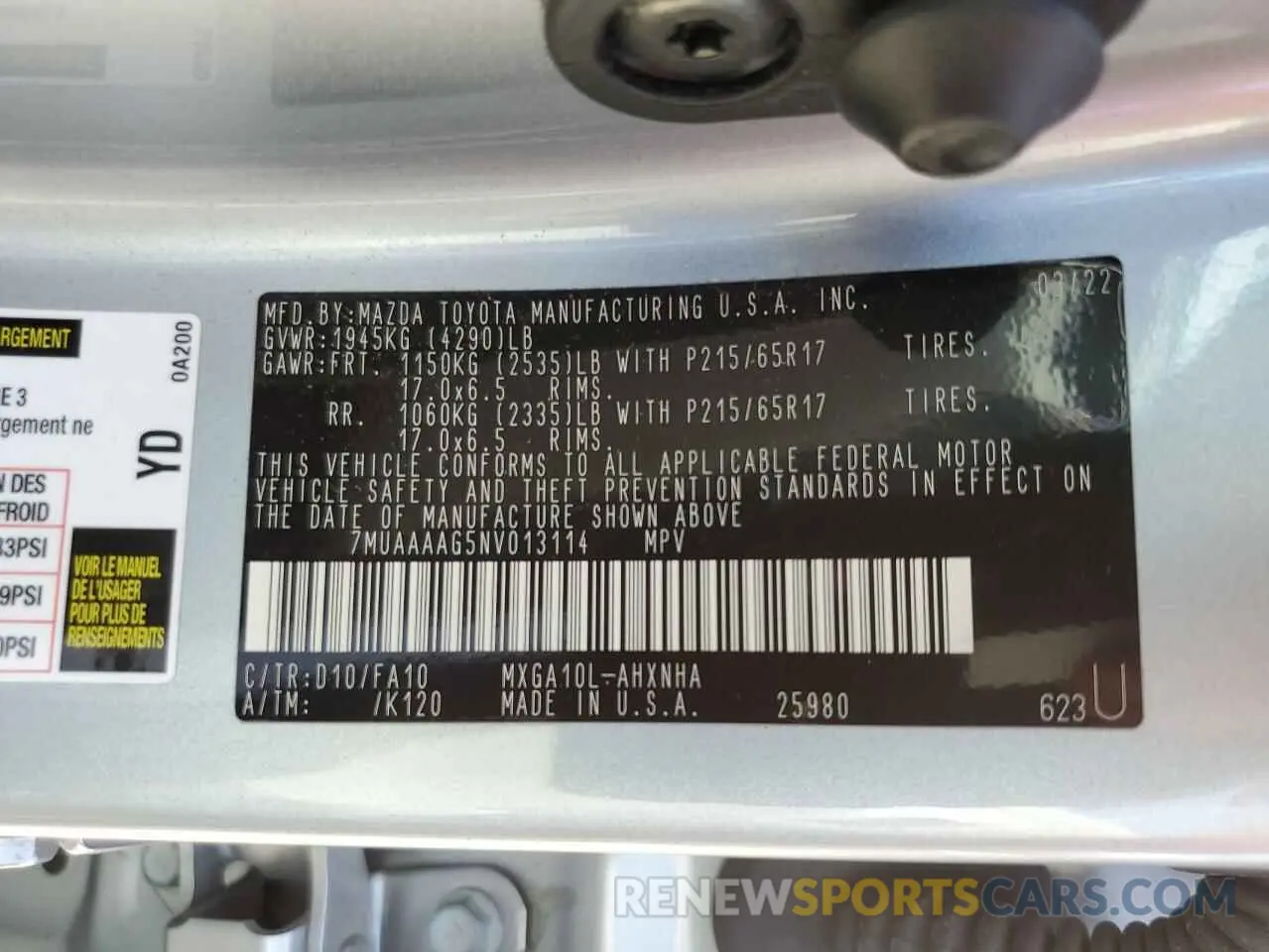 14 fotografías del automóvil dañado 7MUAAAAG5NV013114 TOYOTA COROLLA CR 2022