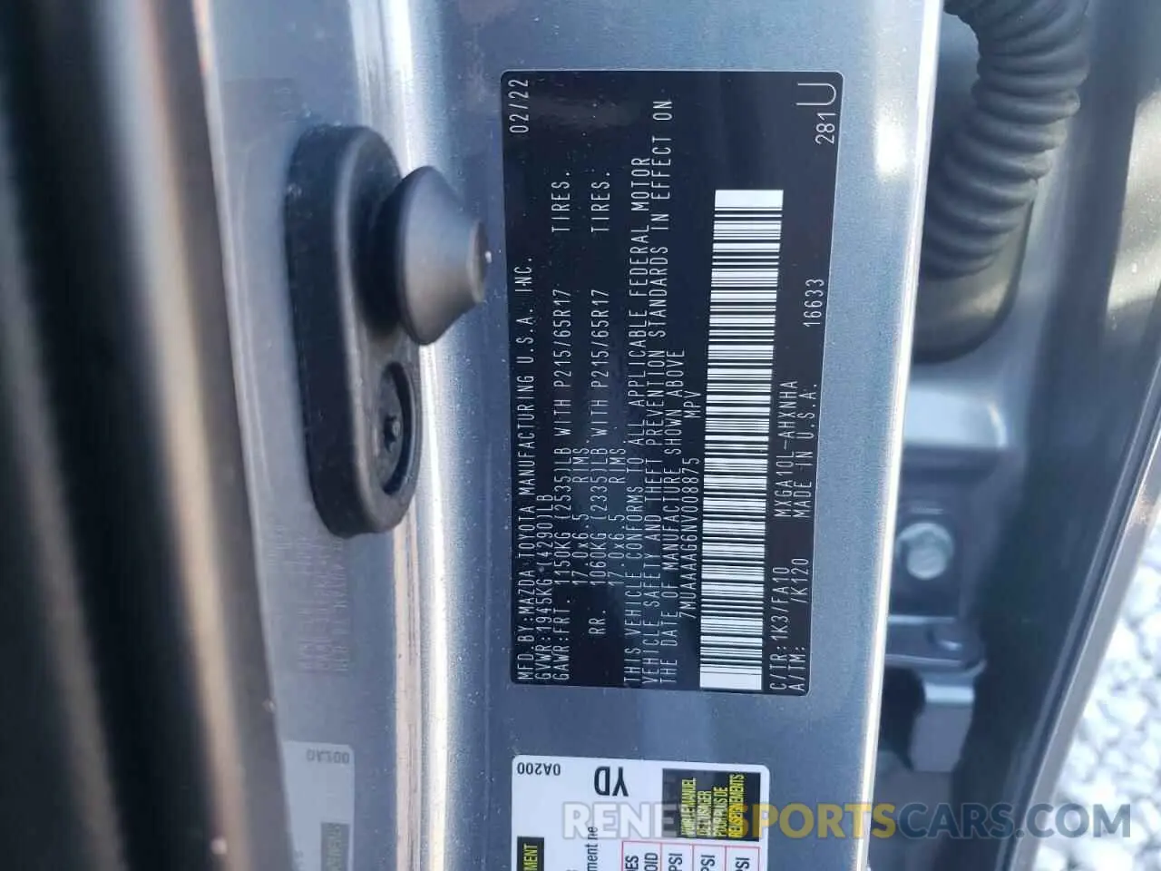 12 fotografías del automóvil dañado 7MUAAAAG6NV008875 TOYOTA COROLLA CR 2022
