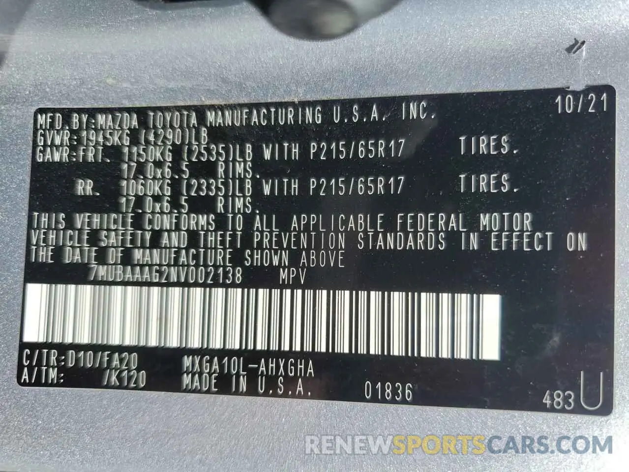 13 fotografías del automóvil dañado 7MUBAAAG2NV002138 TOYOTA COROLLA CR 2022