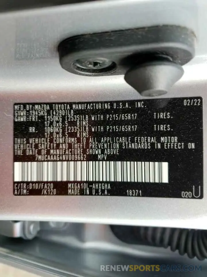 12 fotografías del automóvil dañado 7MUCAAAG4NV009662 TOYOTA COROLLA CR 2022
