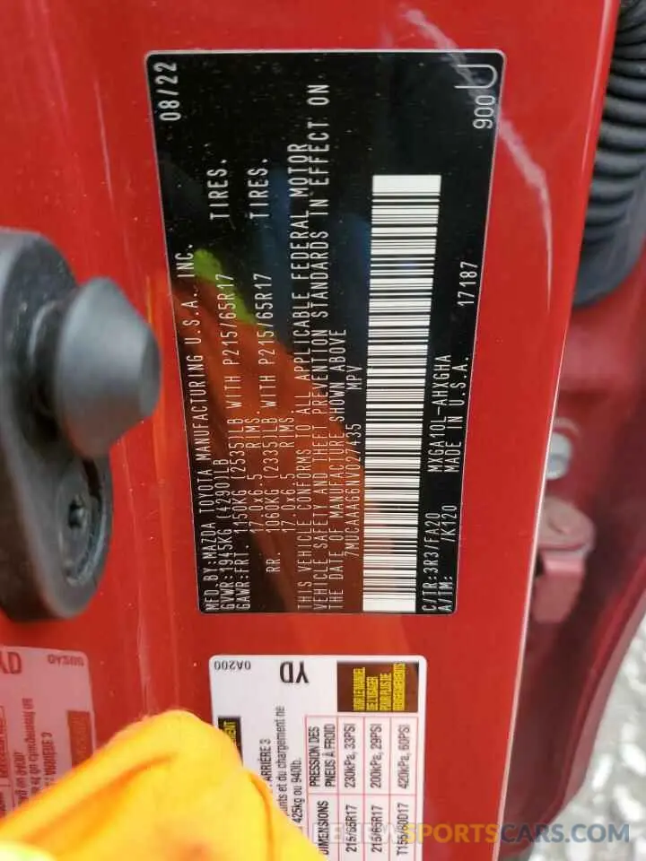 14 fotografías del automóvil dañado 7MUCAAAG6NV027435 TOYOTA COROLLA CR 2022