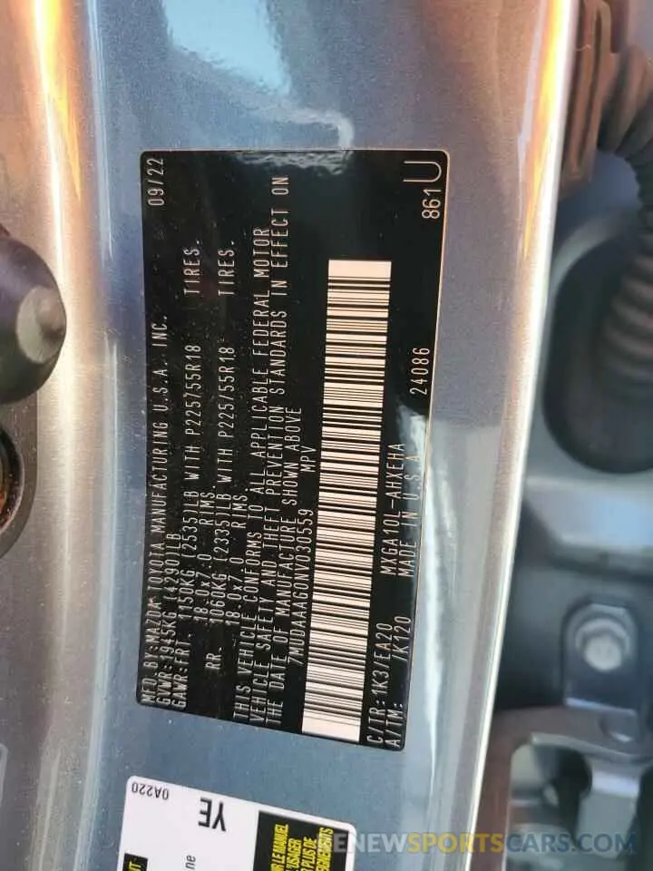 12 fotografías del automóvil dañado 7MUDAAAG0NV030559 TOYOTA COROLLA CR 2022