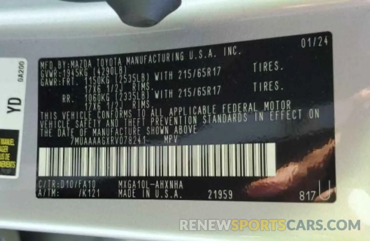 14 fotografías del automóvil dañado 7MUAAAAGXRV078241 TOYOTA COROLLA CR 2024
