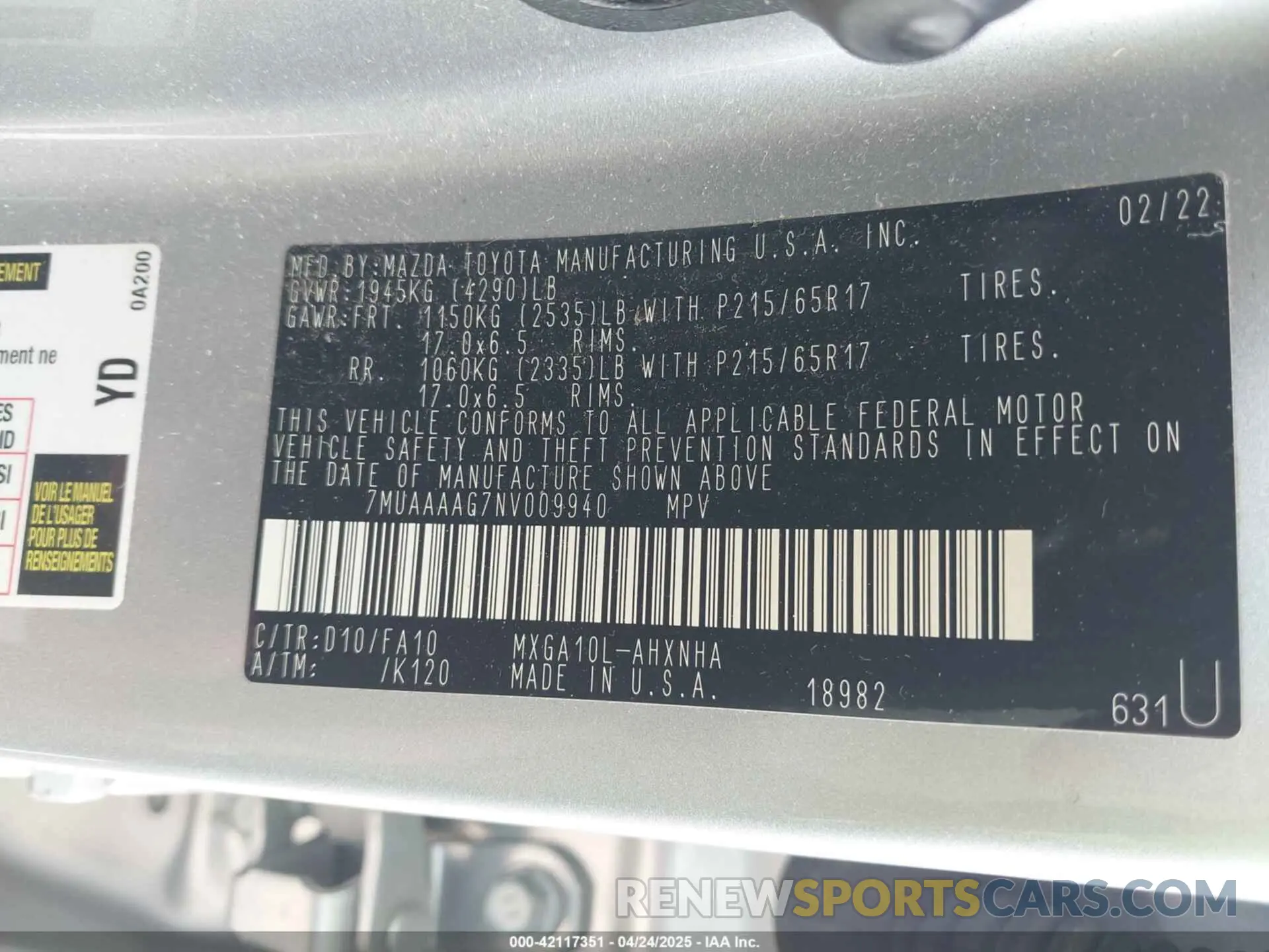 9 fotografías del automóvil dañado 7MUAAAAG7NV009940 TOYOTA COROLLA CROSS 2022