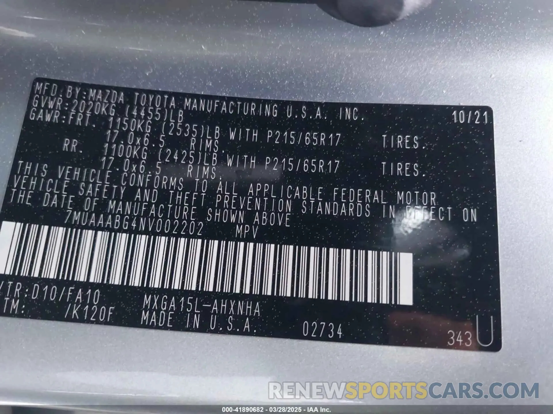 9 fotografías del automóvil dañado 7MUAAABG4NV002202 TOYOTA COROLLA CROSS 2022