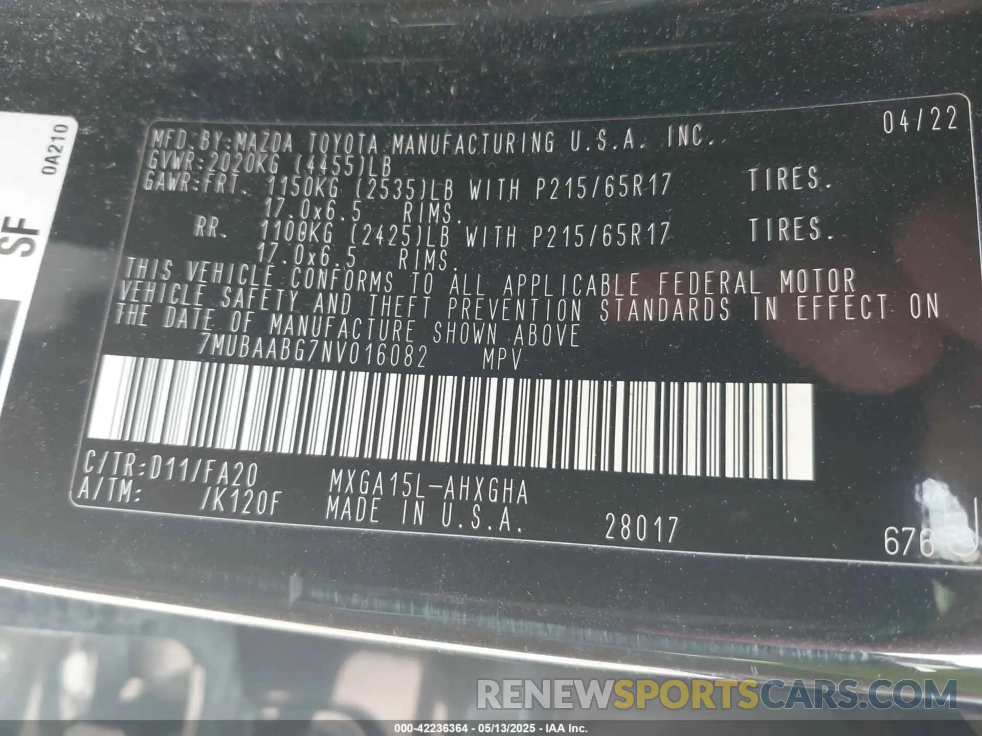 9 fotografías del automóvil dañado 7MUBAABG7NV016082 TOYOTA COROLLA CROSS 2022