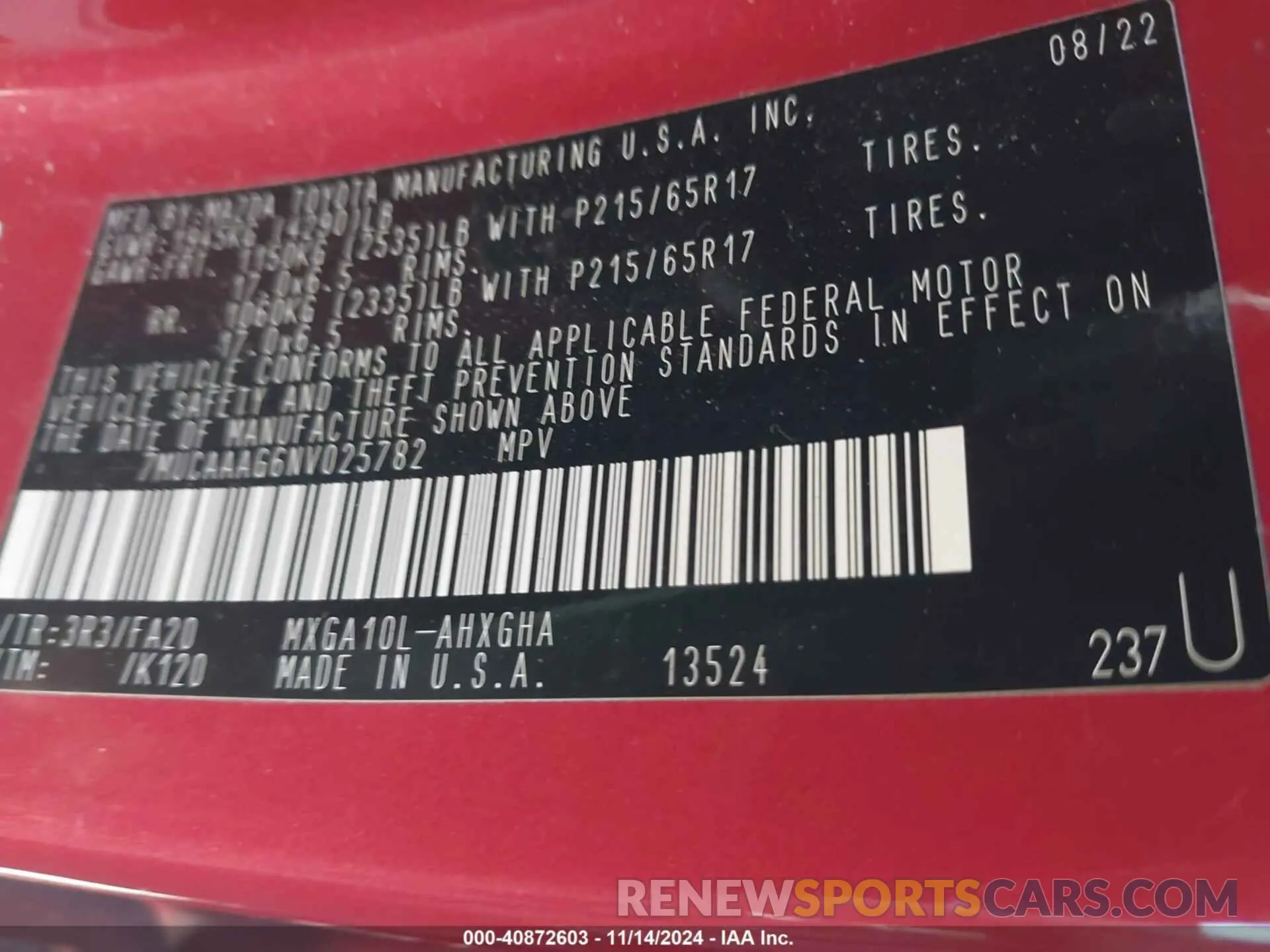 9 fotografías del automóvil dañado 7MUCAAAG6NV025782 TOYOTA COROLLA CROSS 2022