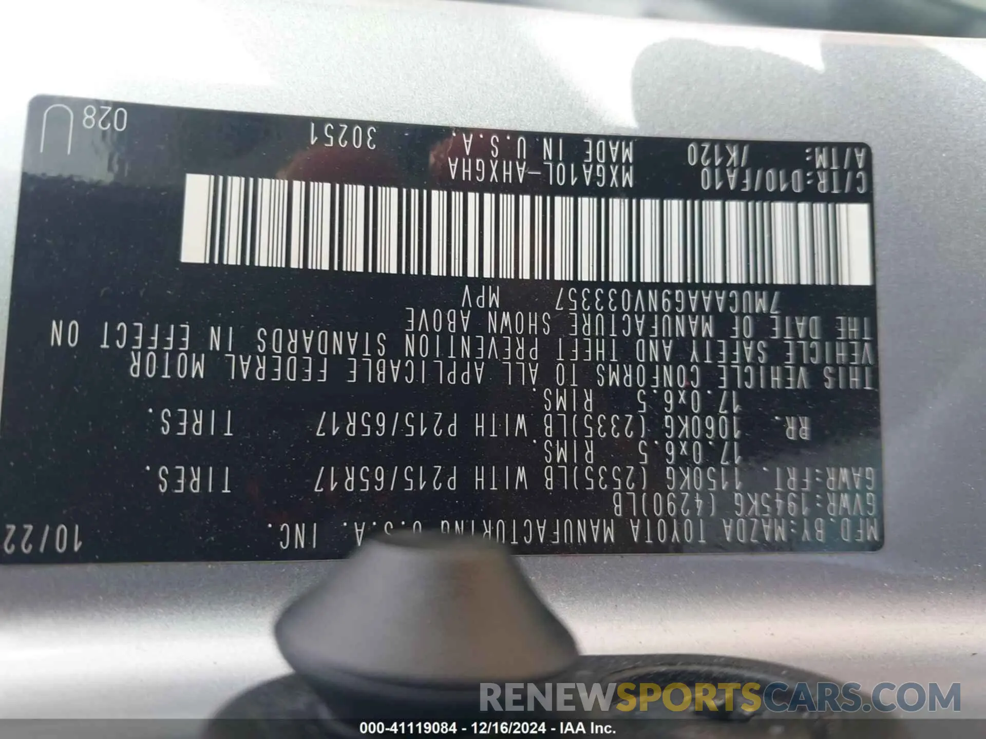 9 fotografías del automóvil dañado 7MUCAAAG9NV033357 TOYOTA COROLLA CROSS 2022