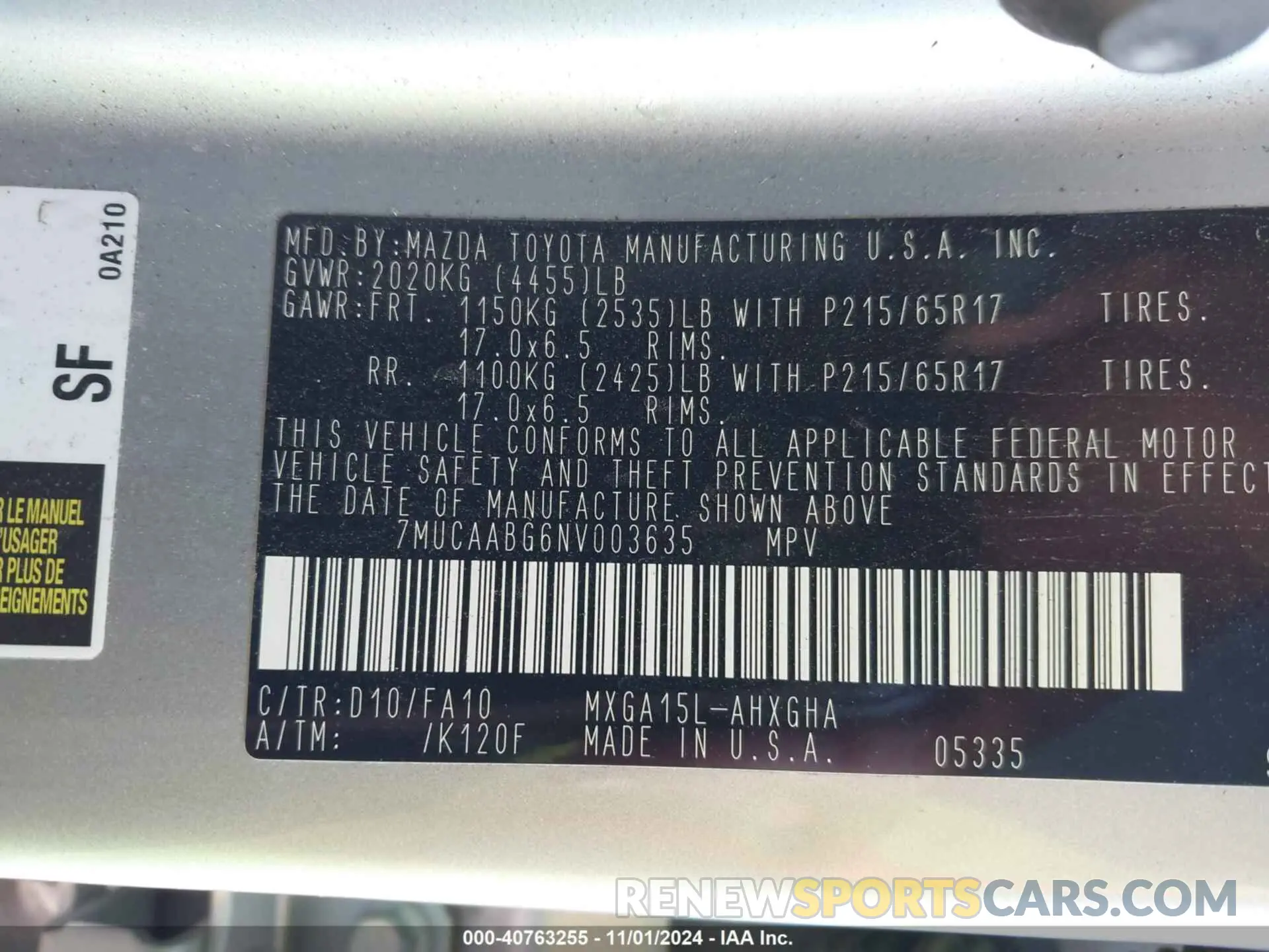 9 fotografías del automóvil dañado 7MUCAABG6NV003635 TOYOTA COROLLA CROSS 2022