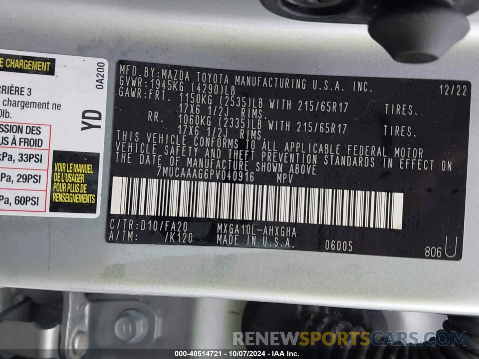 9 fotografías del automóvil dañado 7MUCAAAG6PV040916 TOYOTA COROLLA CROSS 2023
