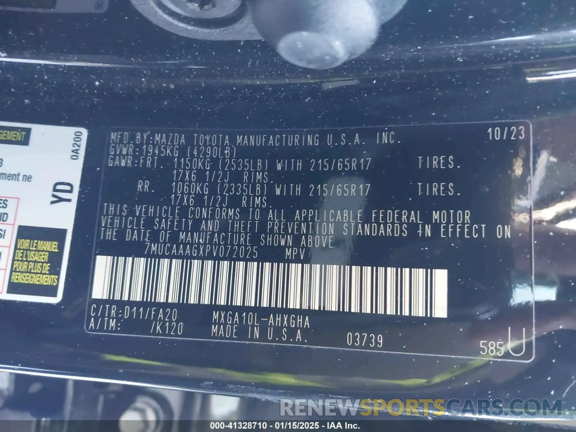 9 fotografías del automóvil dañado 7MUCAAAGXPV072025 TOYOTA COROLLA CROSS 2023