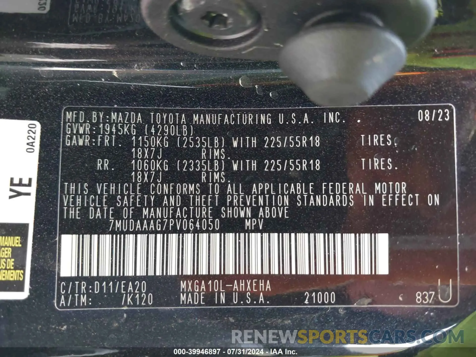 9 fotografías del automóvil dañado 7MUDAAAG7PV064050 TOYOTA COROLLA CROSS 2023
