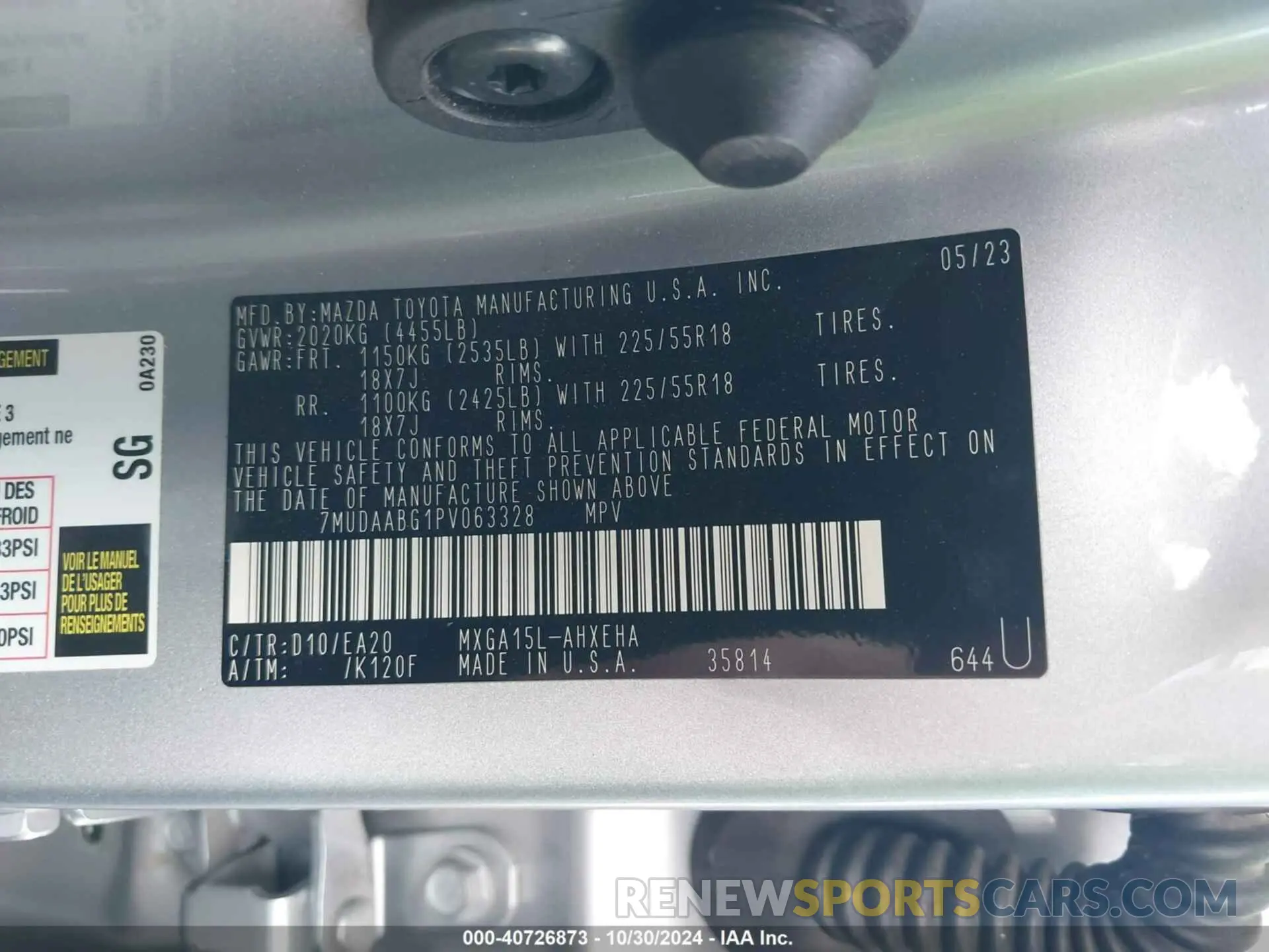 9 fotografías del automóvil dañado 7MUDAABG1PV063328 TOYOTA COROLLA CROSS 2023