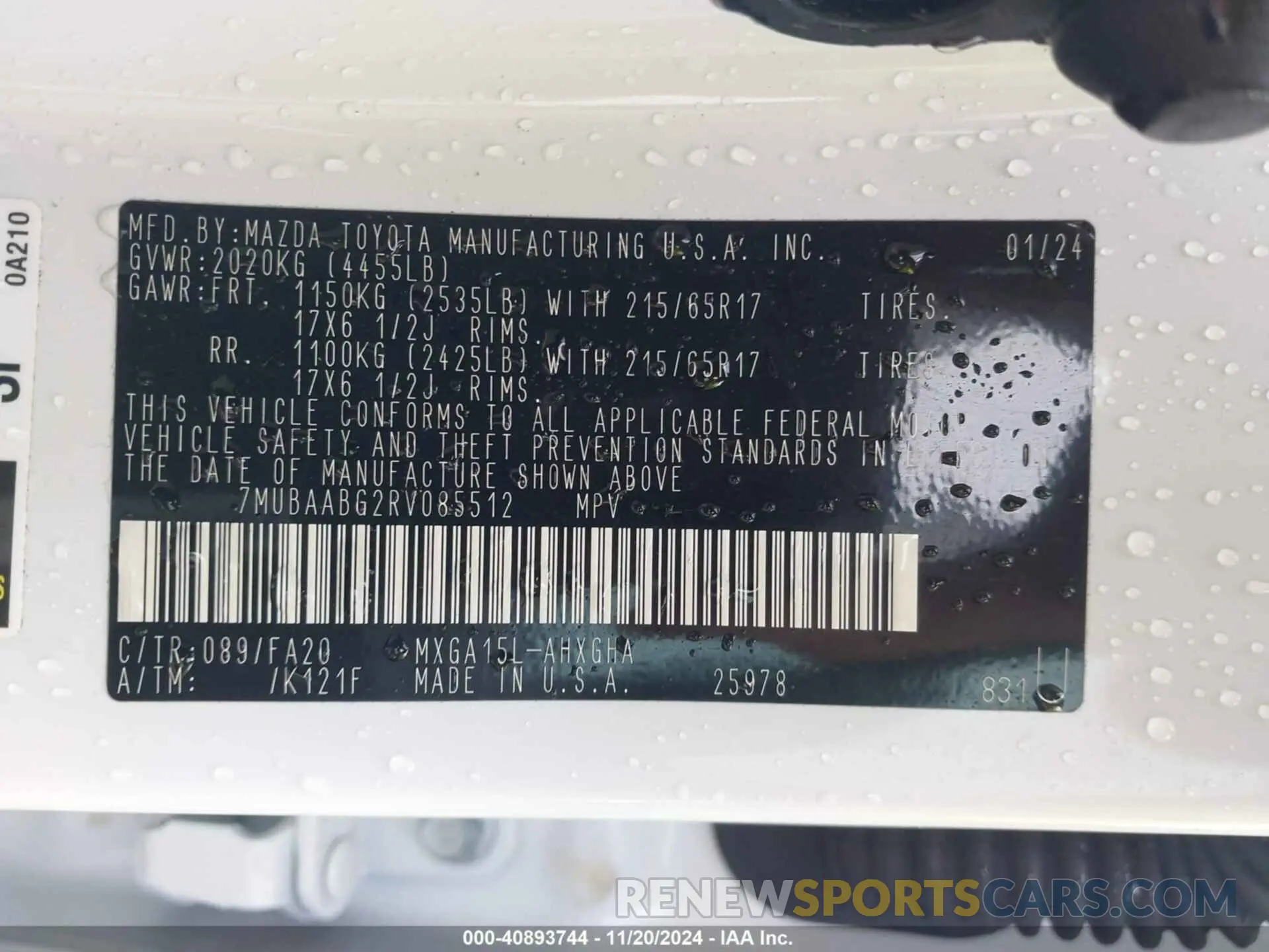 9 fotografías del automóvil dañado 7MUBAABG2RV085512 TOYOTA COROLLA CROSS 2024