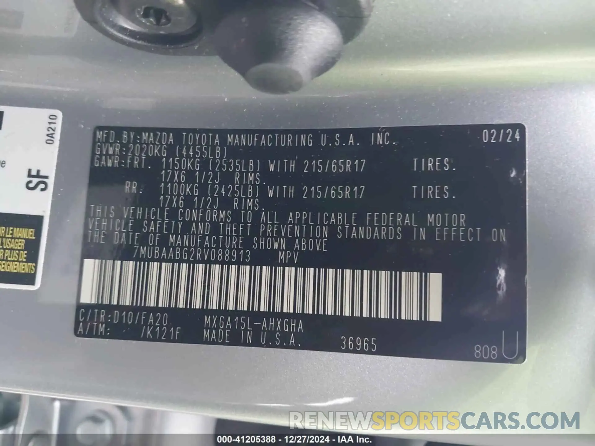 9 fotografías del automóvil dañado 7MUBAABG2RV088913 TOYOTA COROLLA CROSS 2024