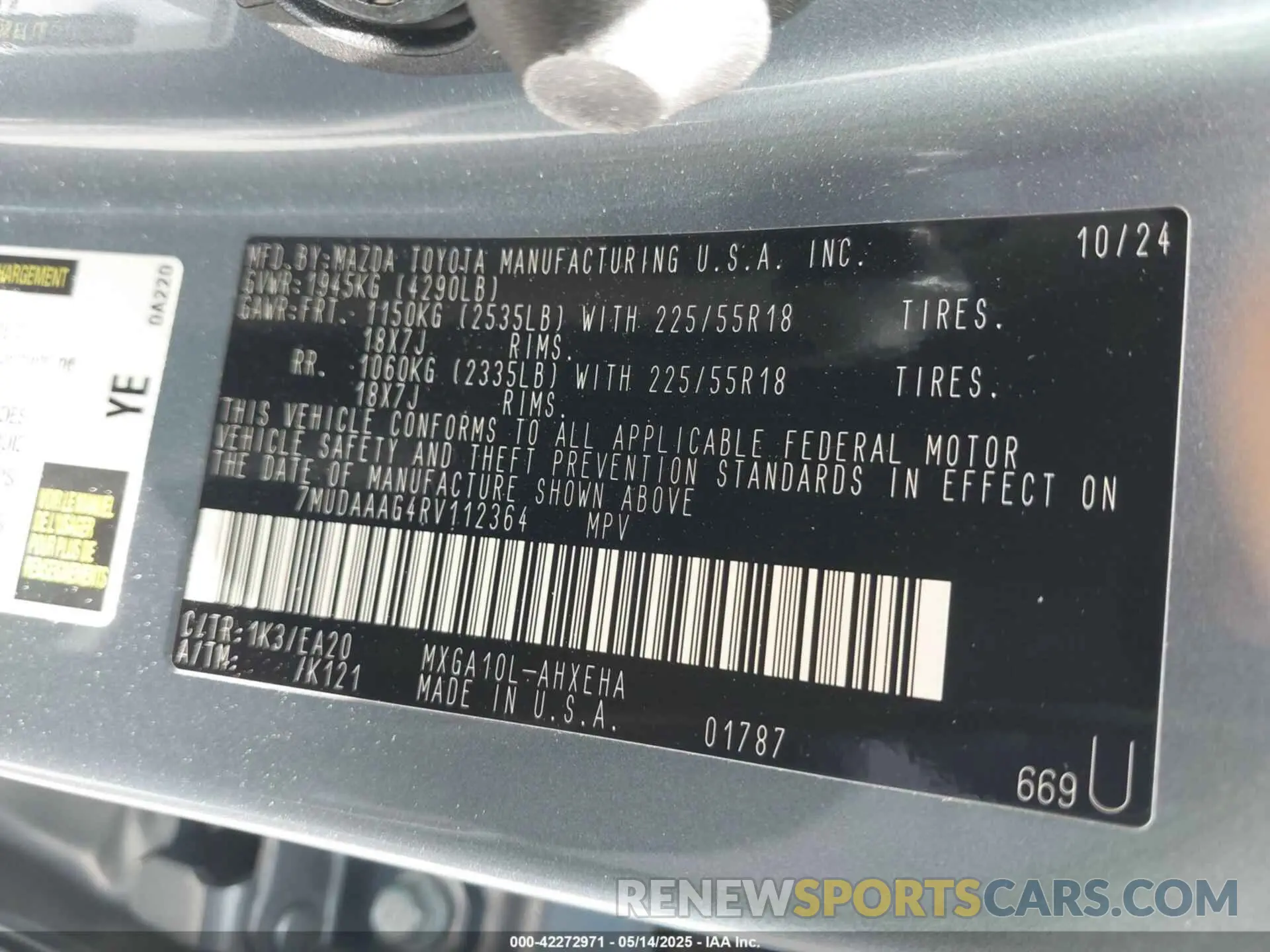 9 fotografías del automóvil dañado 7MUDAAAG4RV112364 TOYOTA COROLLA CROSS 2024
