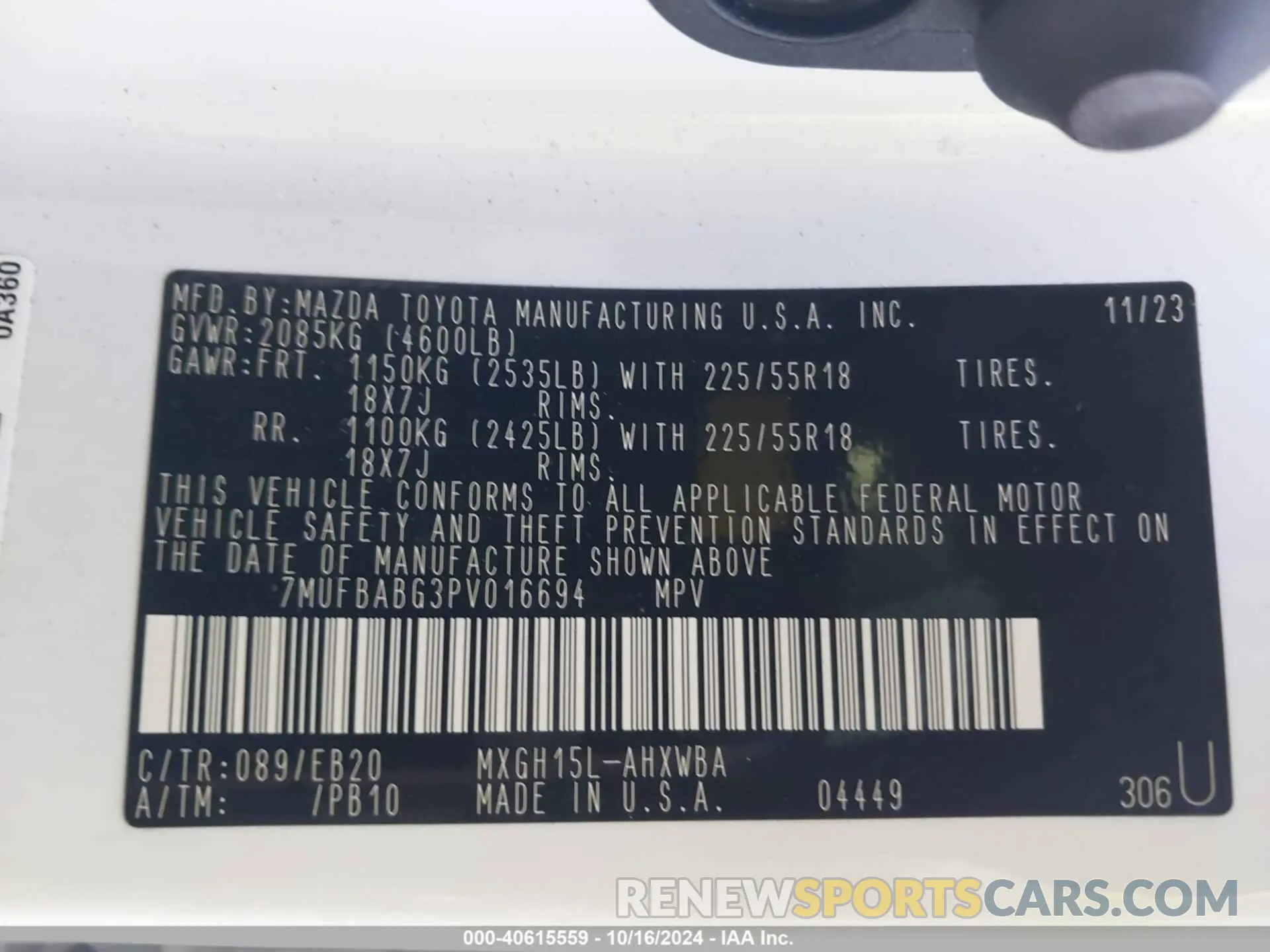 9 fotografías del automóvil dañado 7MUFBABG3PV016694 TOYOTA COROLLA CROSS HYBRID 2023