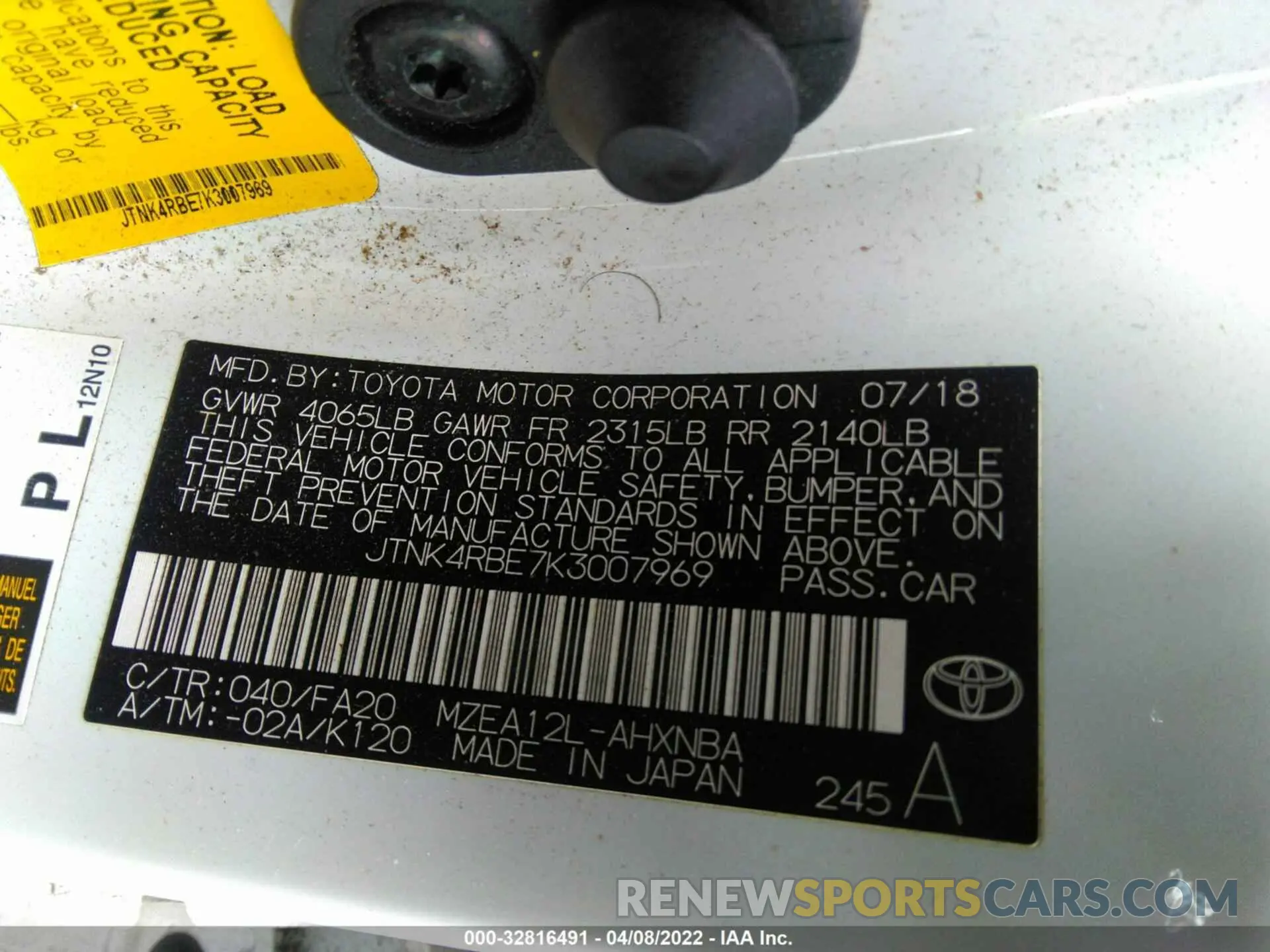 9 fotografías del automóvil dañado JTNK4RBE7K3007969 TOYOTA COROLLA HATCHBACK 2019
