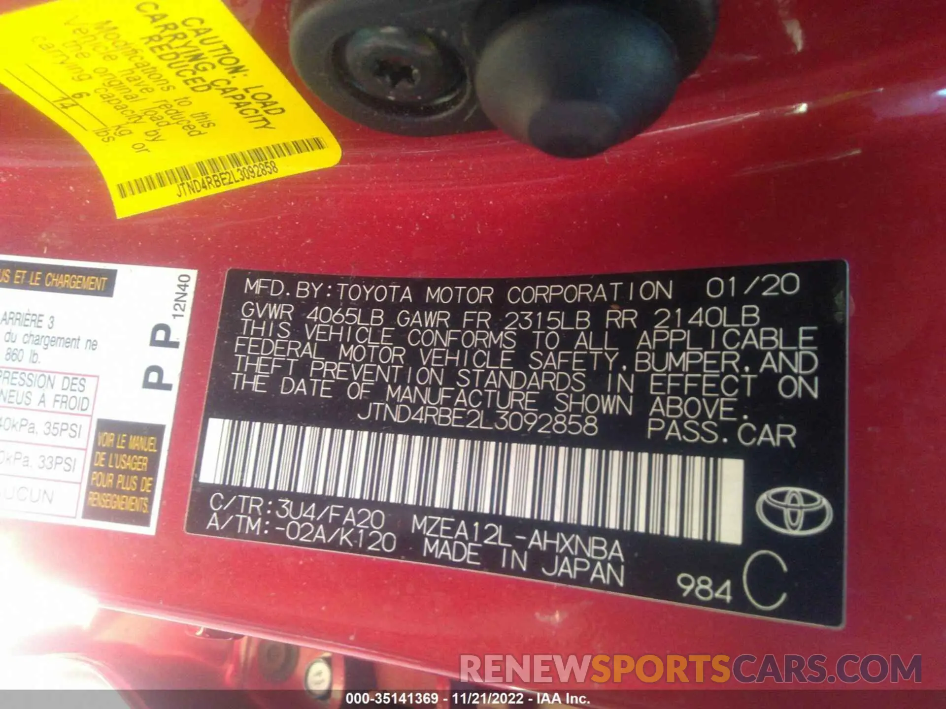 9 fotografías del automóvil dañado JTND4RBE2L3092858 TOYOTA COROLLA HATCHBACK 2020