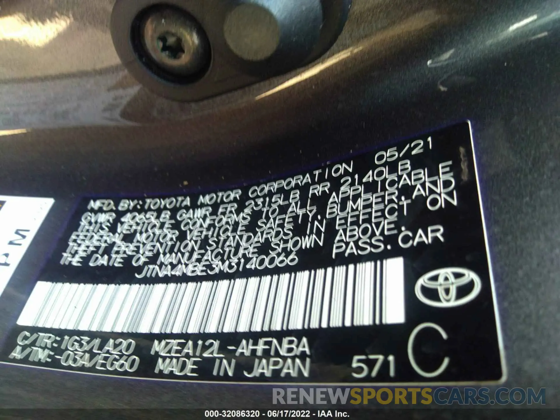 9 fotografías del automóvil dañado JTNA4MBE3M3140066 TOYOTA COROLLA HATCHBACK 2021