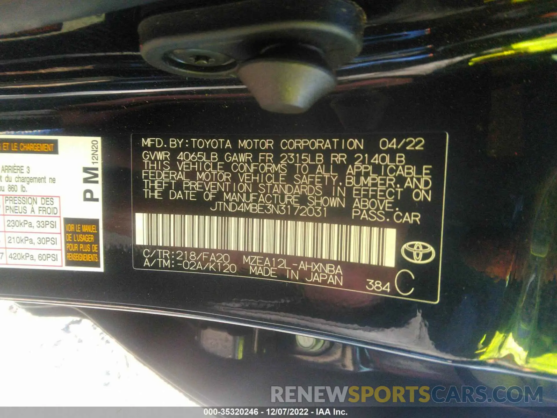 9 fotografías del automóvil dañado JTND4MBE3N3172031 TOYOTA COROLLA HATCHBACK 2022