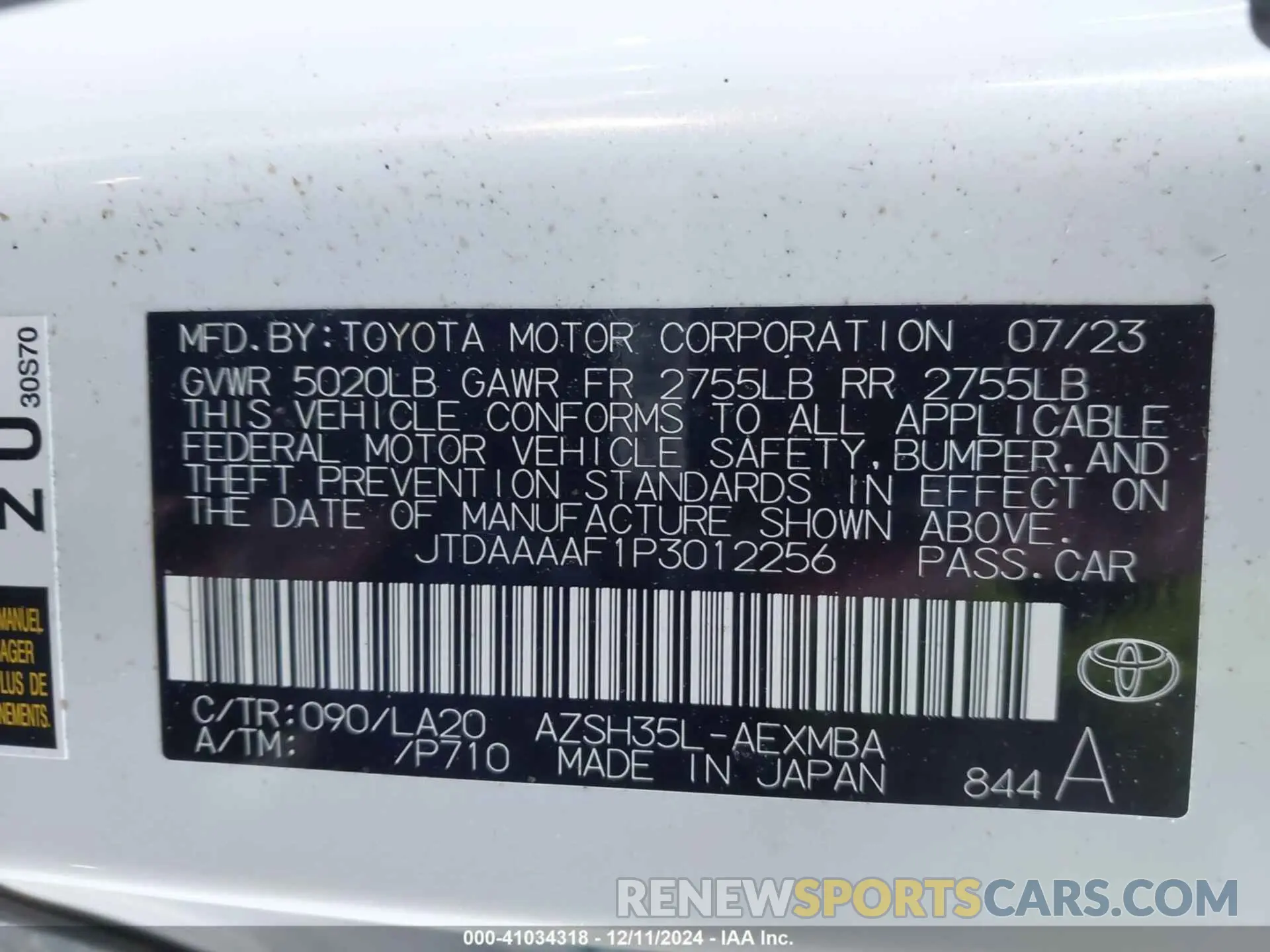 9 fotografías del automóvil dañado JTDAAAAF1P3012256 TOYOTA CROWN 2023