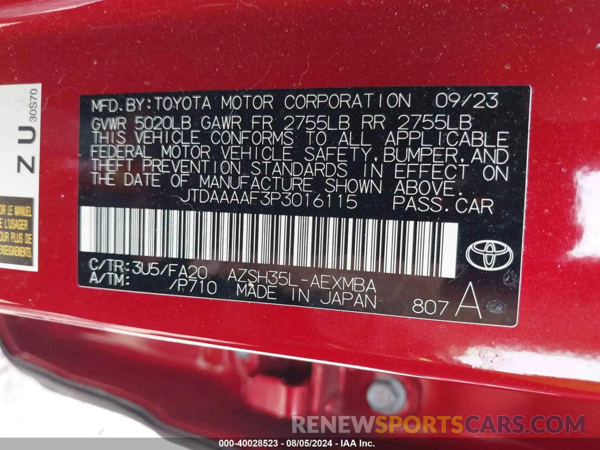 9 fotografías del automóvil dañado JTDAAAAF3P3016115 TOYOTA CROWN 2023