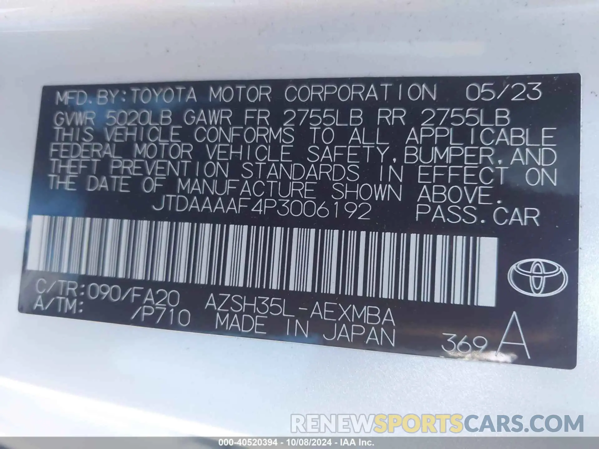 9 fotografías del automóvil dañado JTDAAAAF4P3006192 TOYOTA CROWN 2023