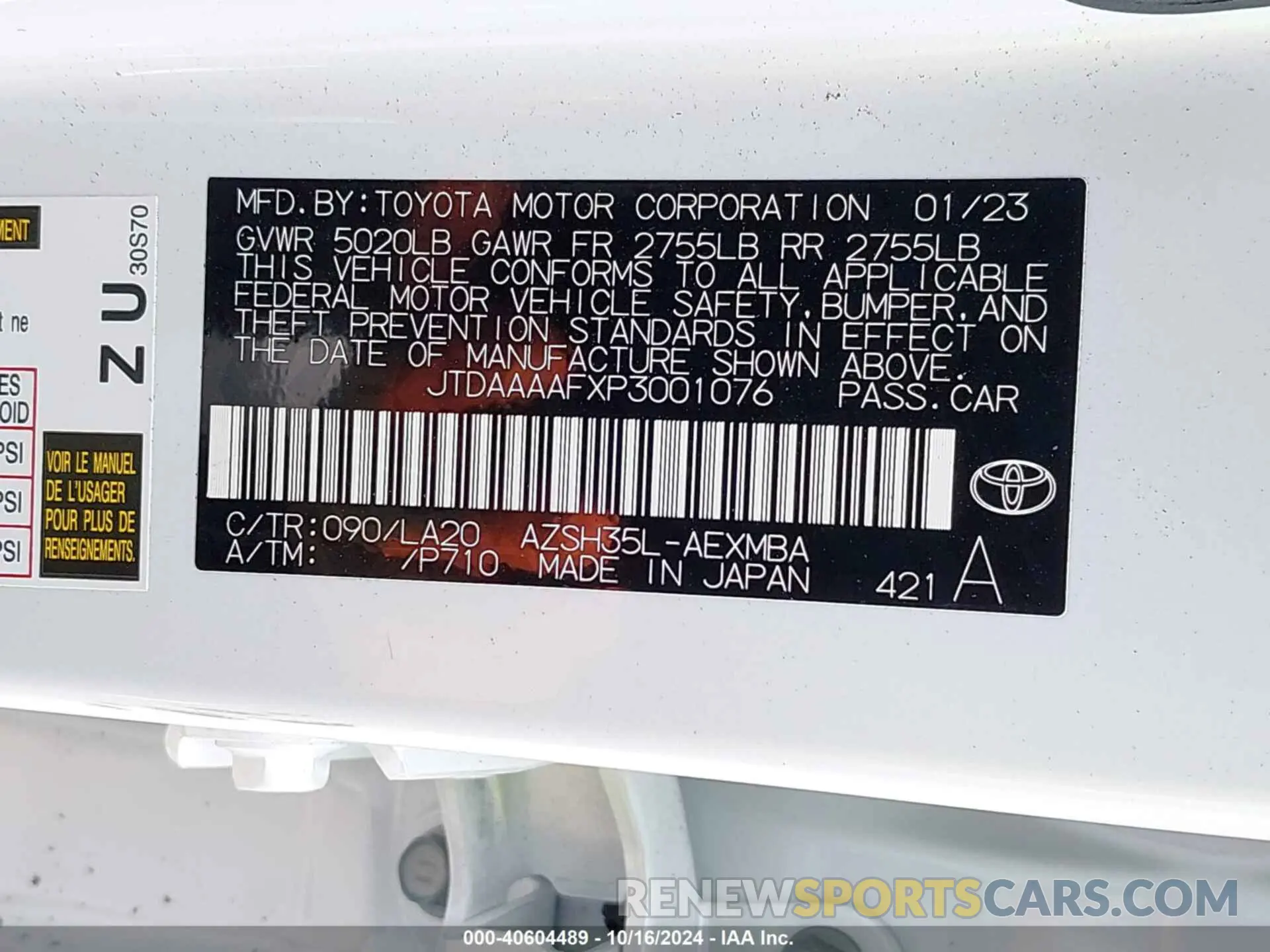9 fotografías del automóvil dañado JTDAAAAFXP3001076 TOYOTA CROWN 2023