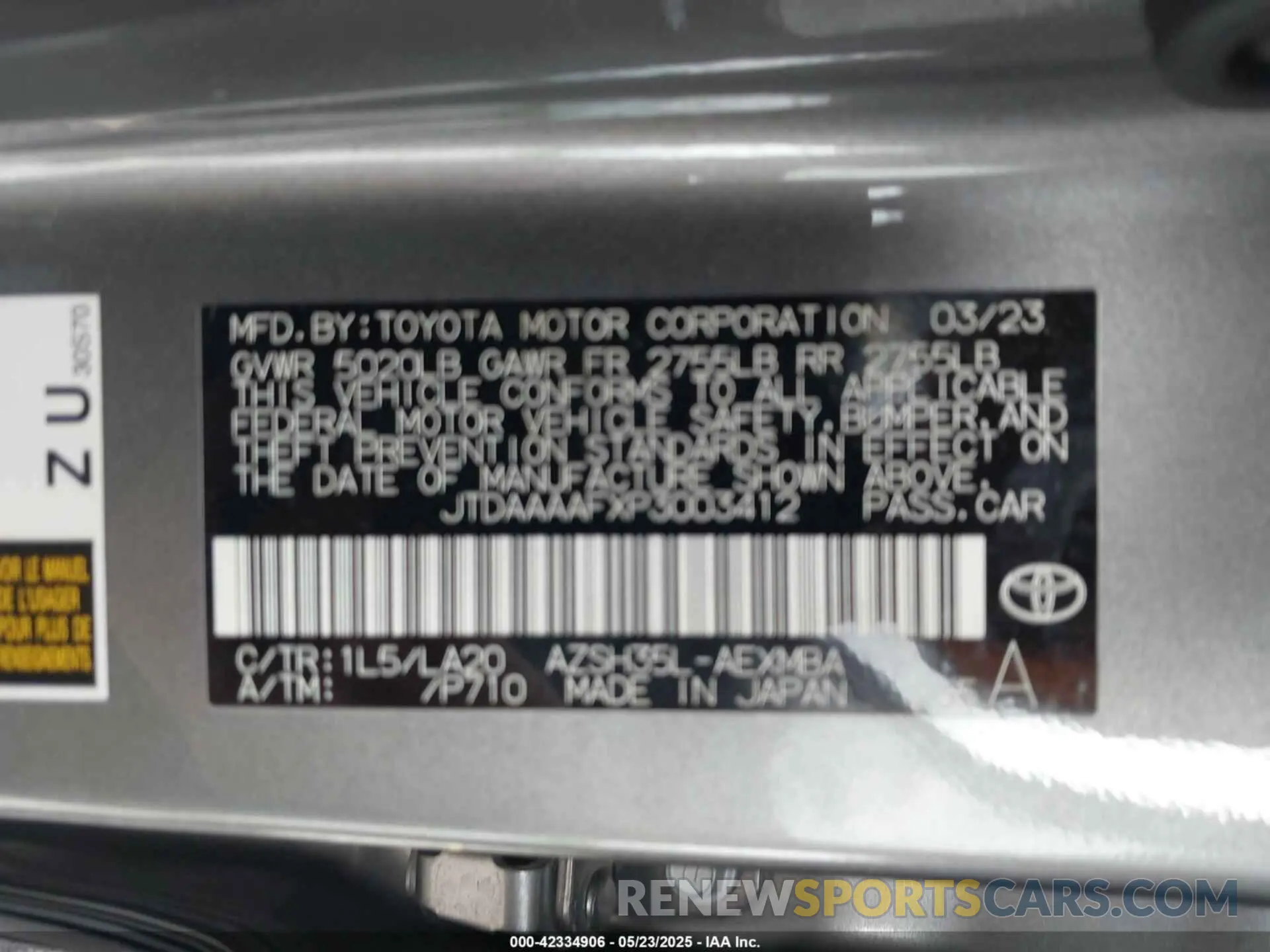 9 fotografías del automóvil dañado JTDAAAAFXP3003412 TOYOTA CROWN 2023