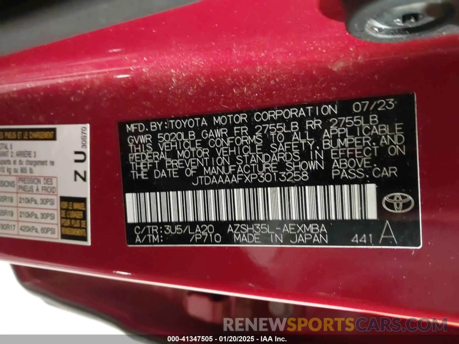 9 fotografías del automóvil dañado JTDAAAAFXP3013258 TOYOTA CROWN 2023