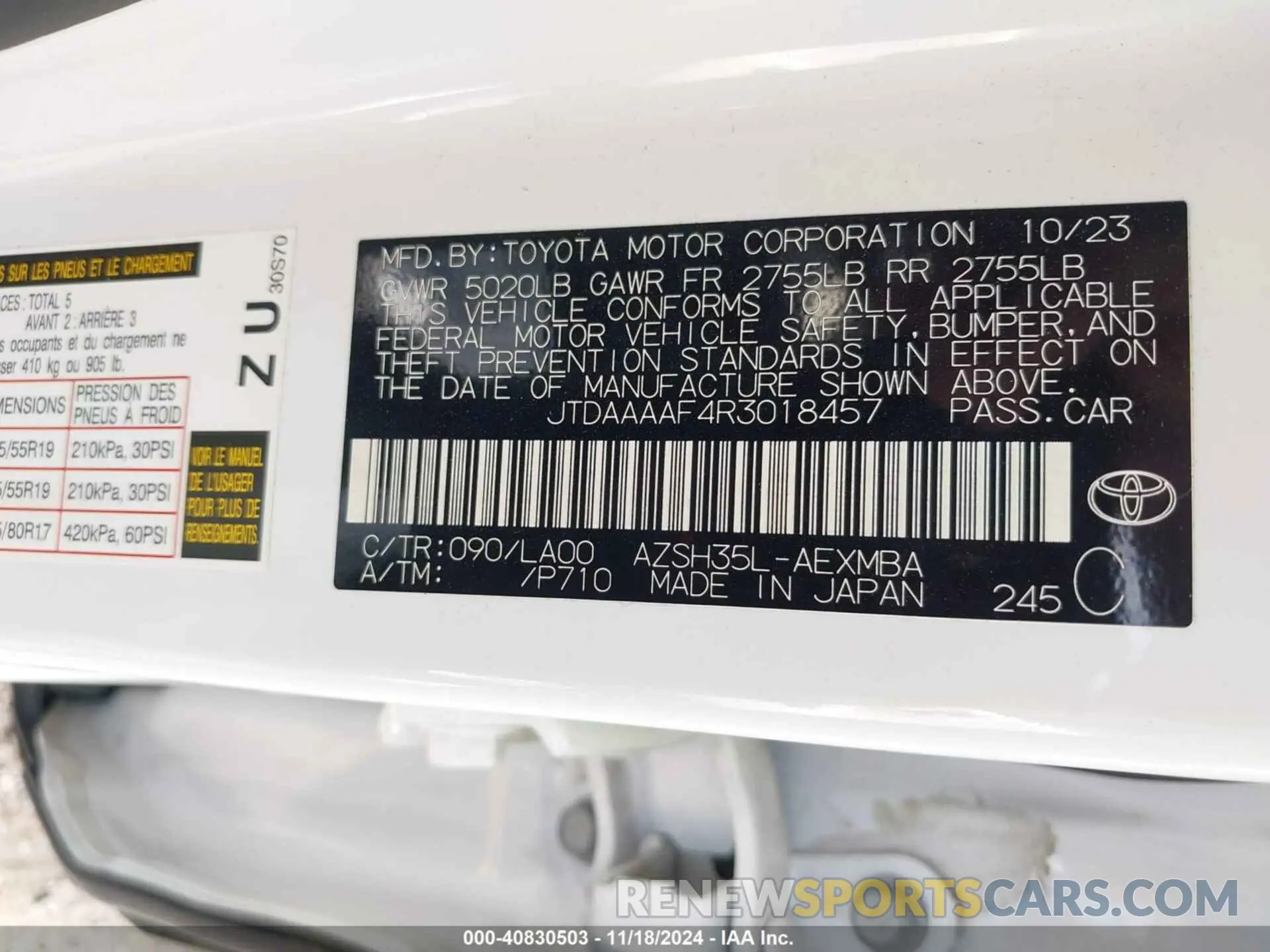 9 fotografías del automóvil dañado JTDAAAAF4R3018457 TOYOTA CROWN 2024