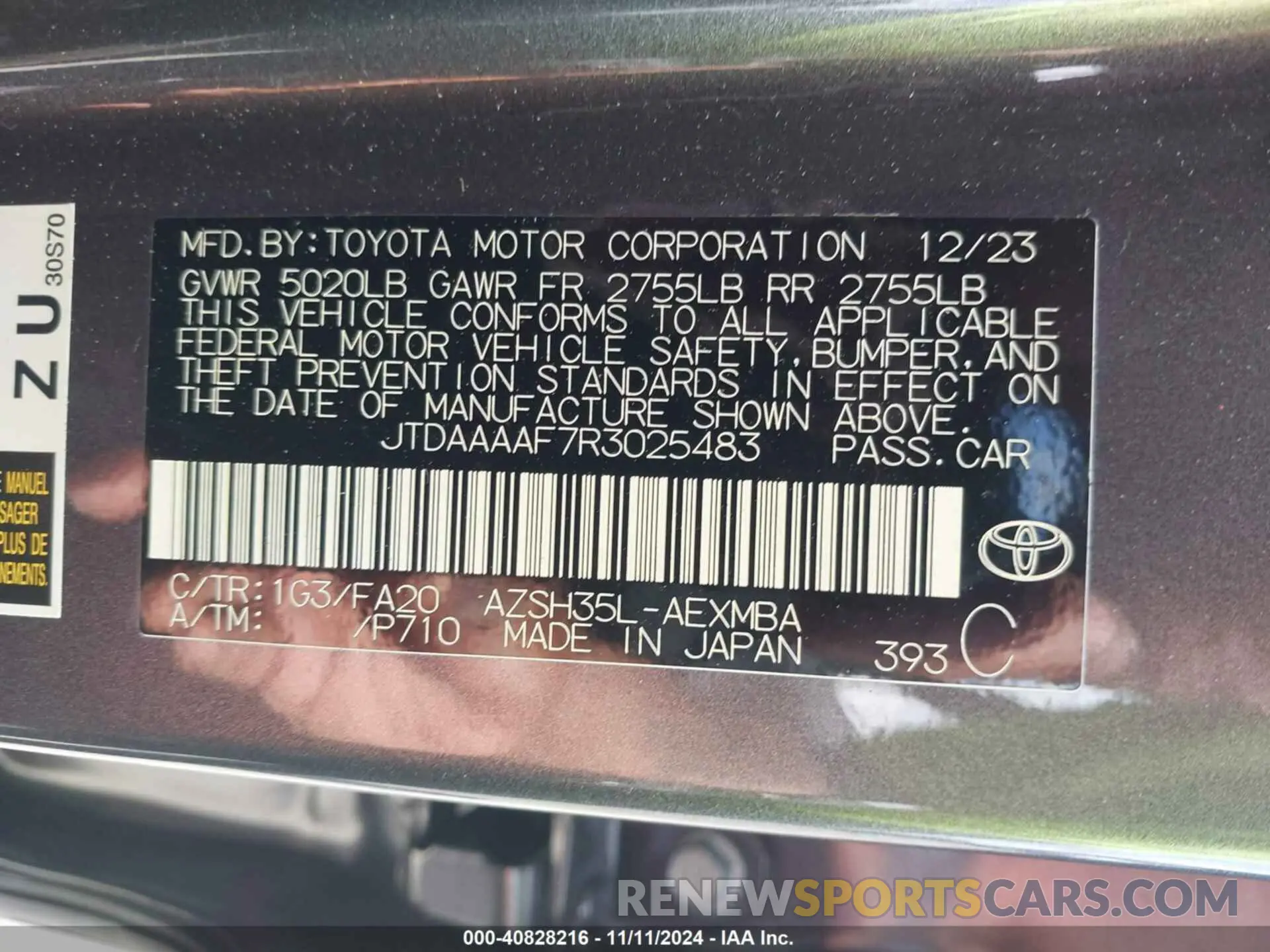 9 fotografías del automóvil dañado JTDAAAAF7R3025483 TOYOTA CROWN 2024
