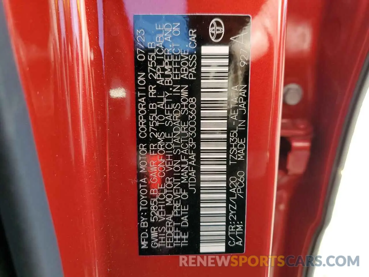 12 fotografías del automóvil dañado JTDAFAAF3P3003608 TOYOTA CROWN PLAT 2023