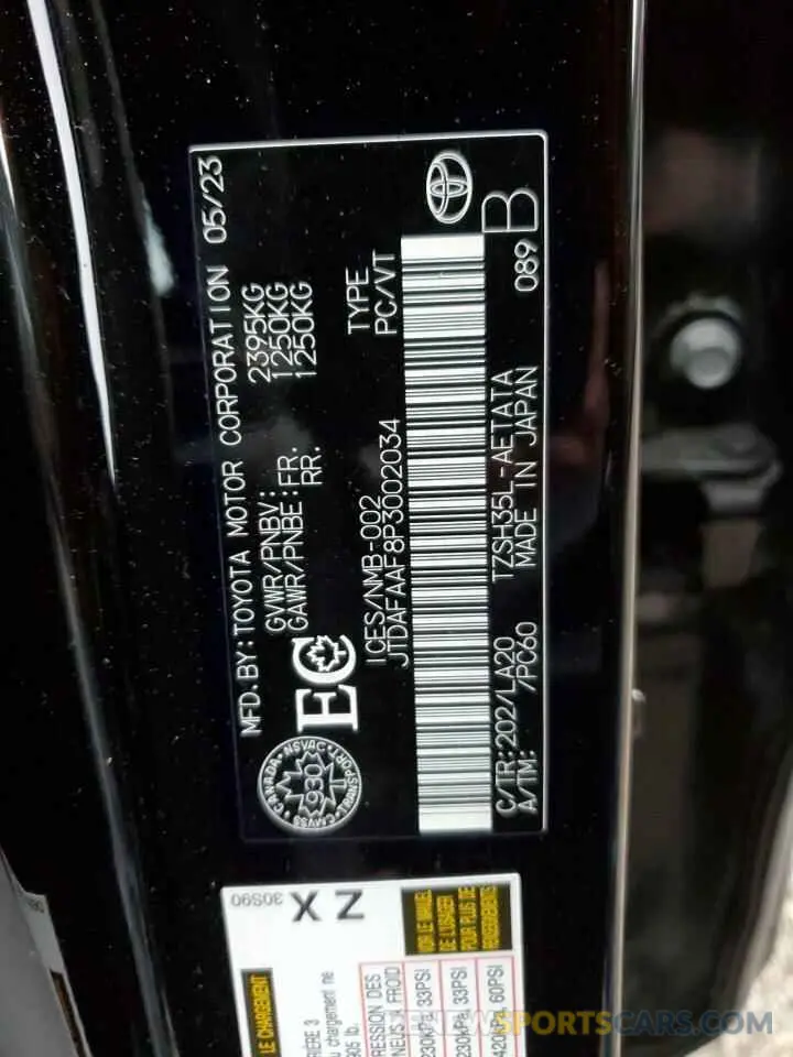 12 fotografías del automóvil dañado JTDAFAAF8P3002034 TOYOTA CROWN PLAT 2023