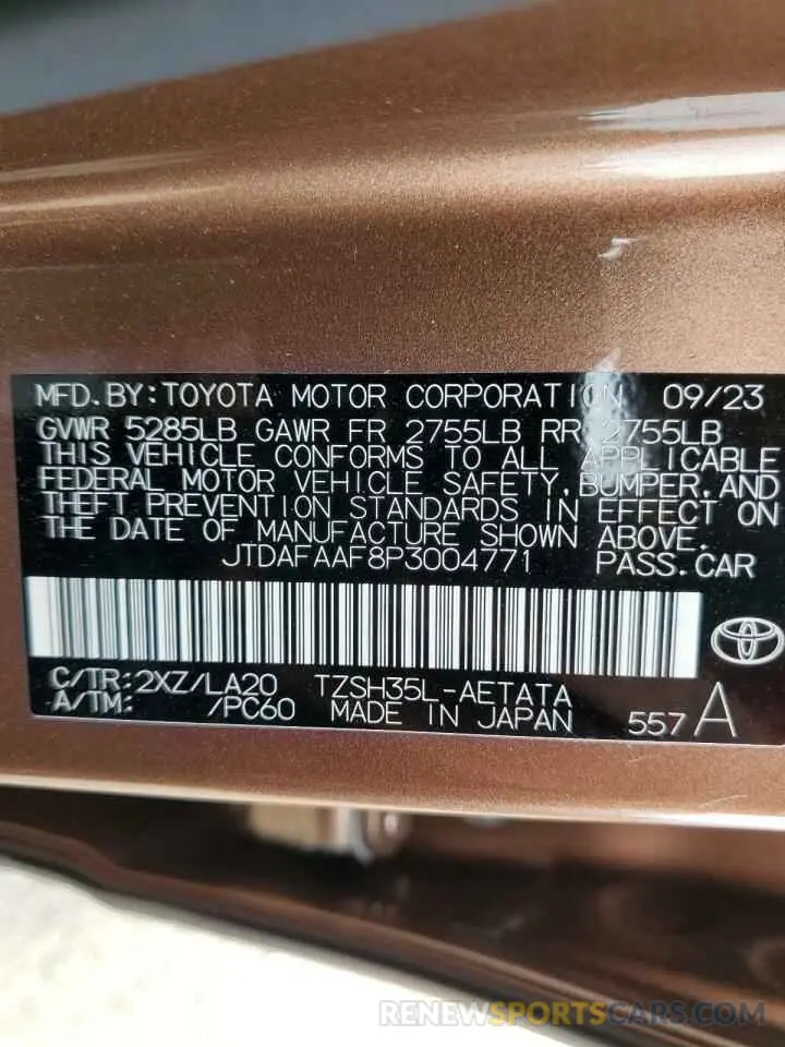12 fotografías del automóvil dañado JTDAFAAF8P3004771 TOYOTA CROWN PLAT 2023