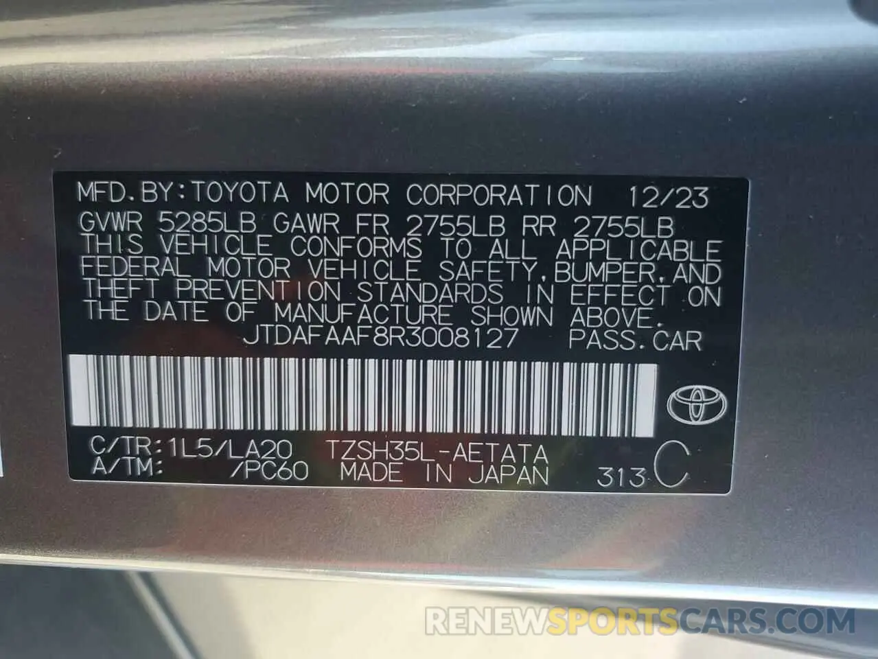 12 fotografías del automóvil dañado JTDAFAAF8R3008127 TOYOTA CROWN PLAT 2024