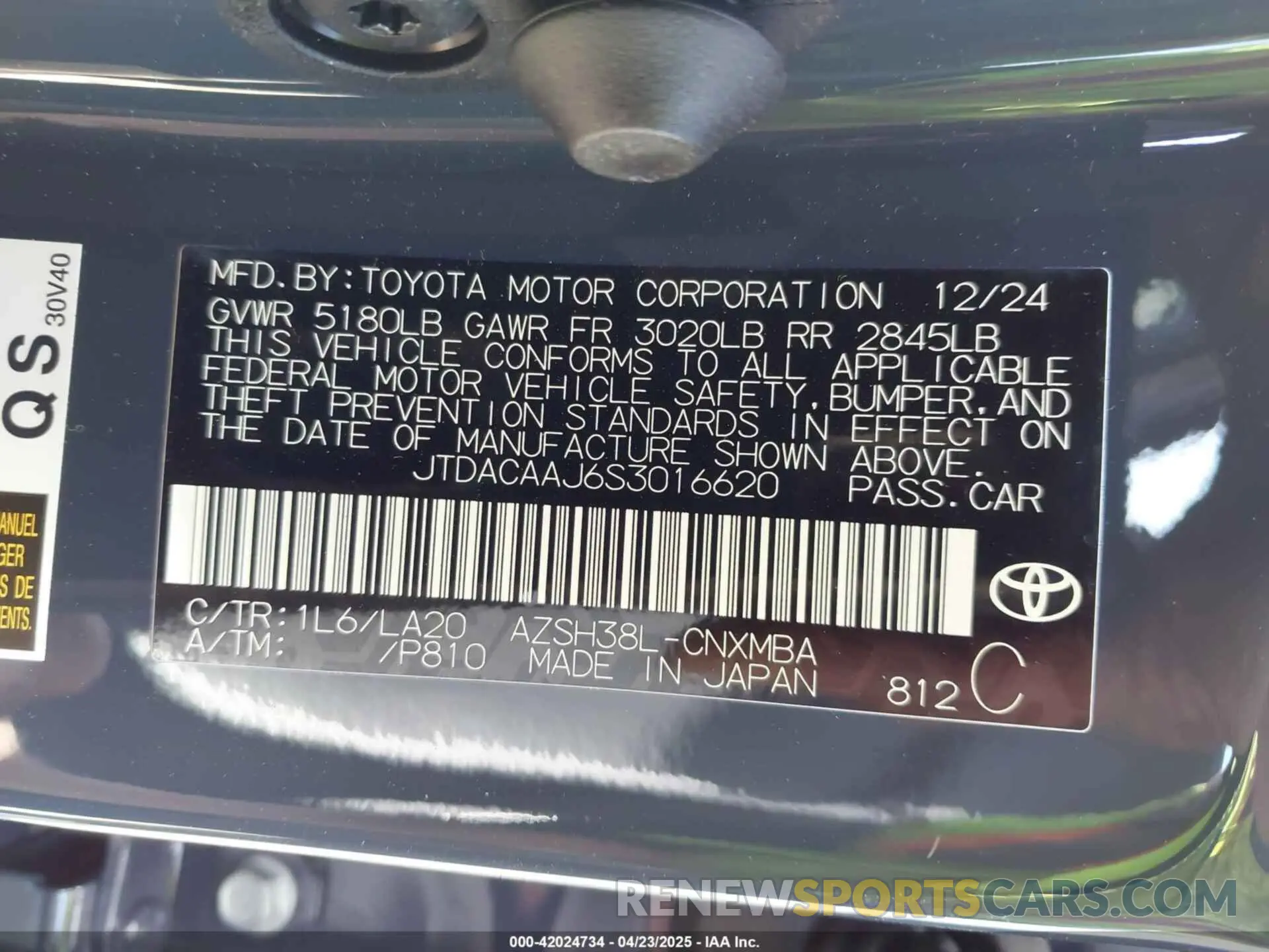 9 fotografías del automóvil dañado JTDACAAJ6S3016620 TOYOTA CROWN SIGNIA 2025