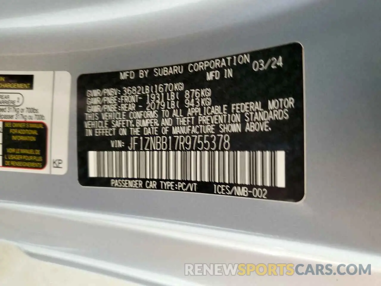 12 fotografías del automóvil dañado JF1ZNBB17R9755378 TOYOTA GR 86 2024