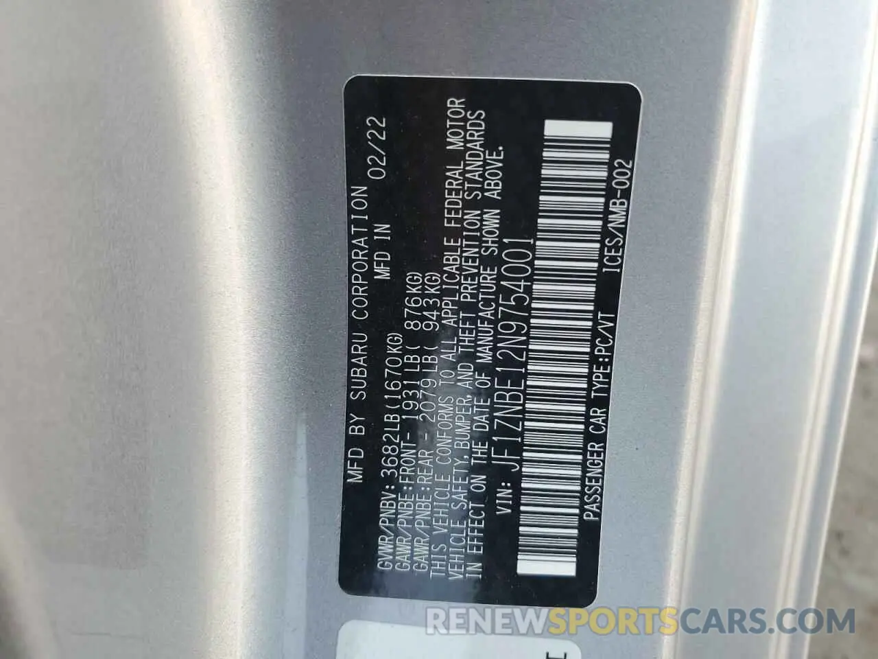 12 fotografías del automóvil dañado JF1ZNBE12N9754001 TOYOTA GR 86 PREM 2022