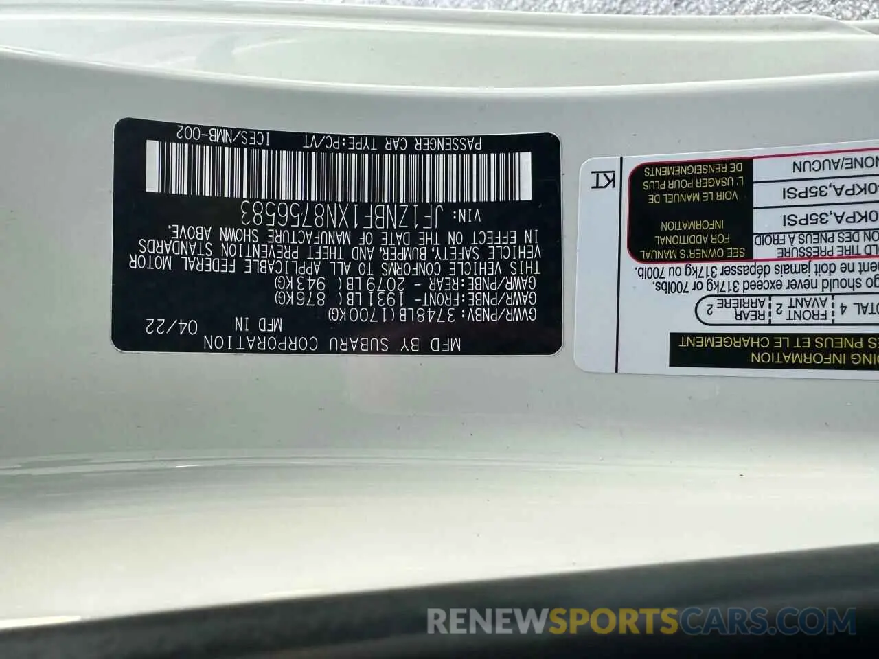 10 fotografías del automóvil dañado JF1ZNBF1XN8756583 TOYOTA GR 86 PREM 2022