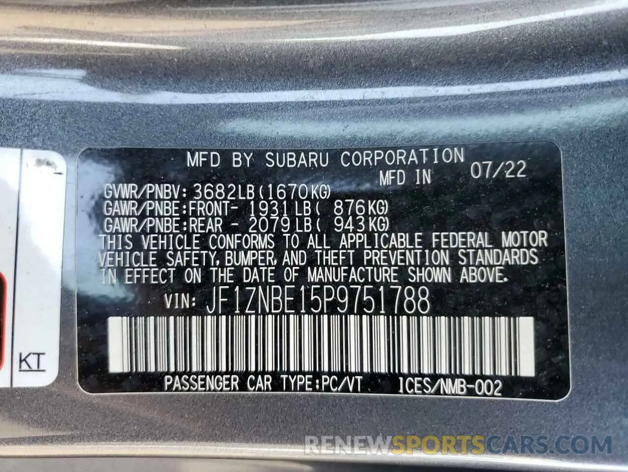 12 fotografías del automóvil dañado JF1ZNBE15P9751788 TOYOTA GR 86 PREM 2023