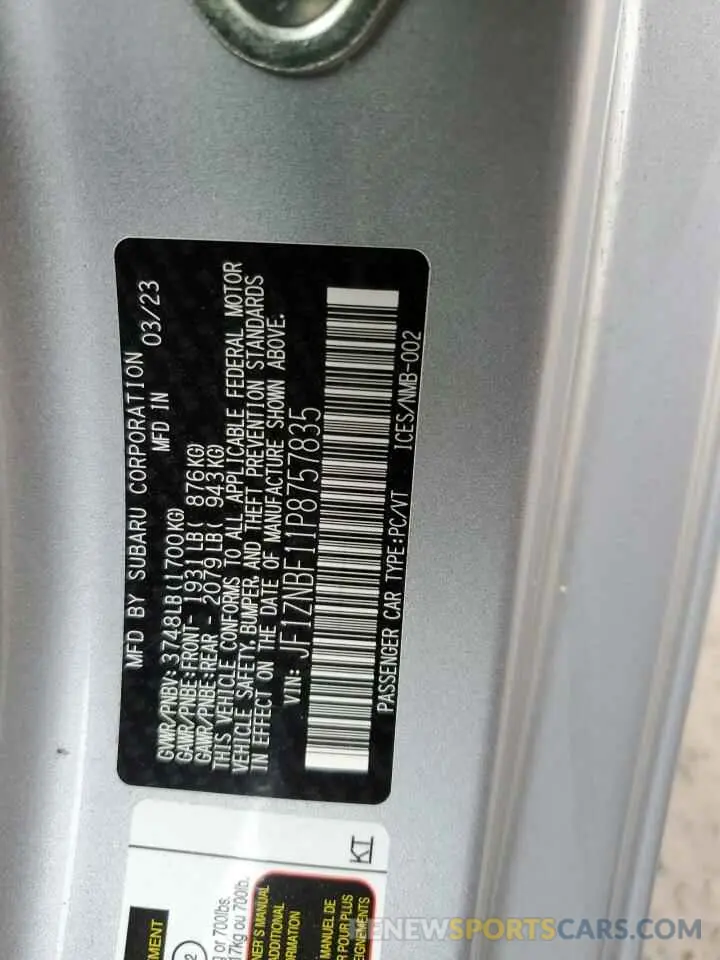 14 fotografías del automóvil dañado JF1ZNBF11P8757835 TOYOTA GR 86 PREM 2023