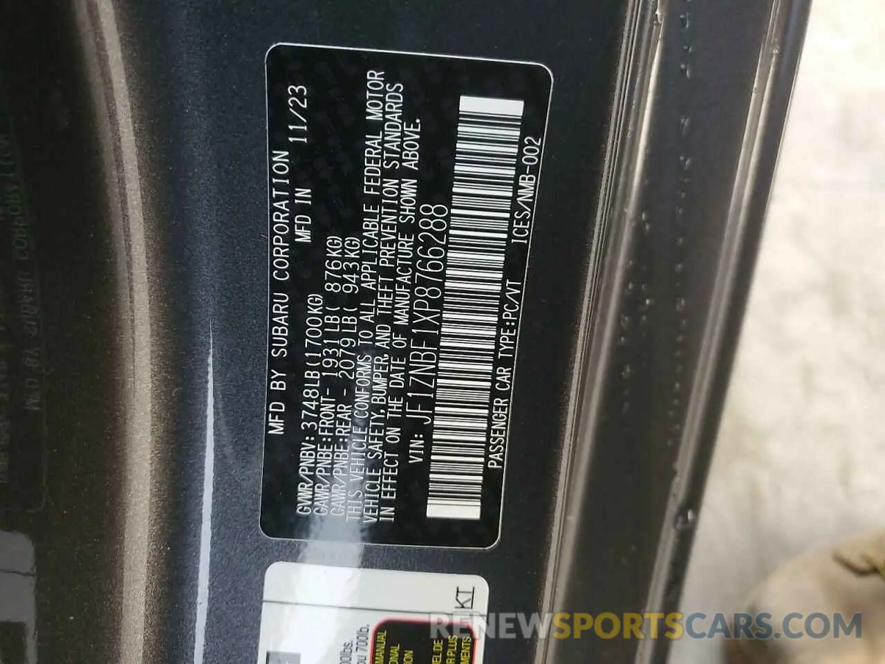 12 fotografías del automóvil dañado JF1ZNBF1XP8766288 TOYOTA GR 86 PREM 2023