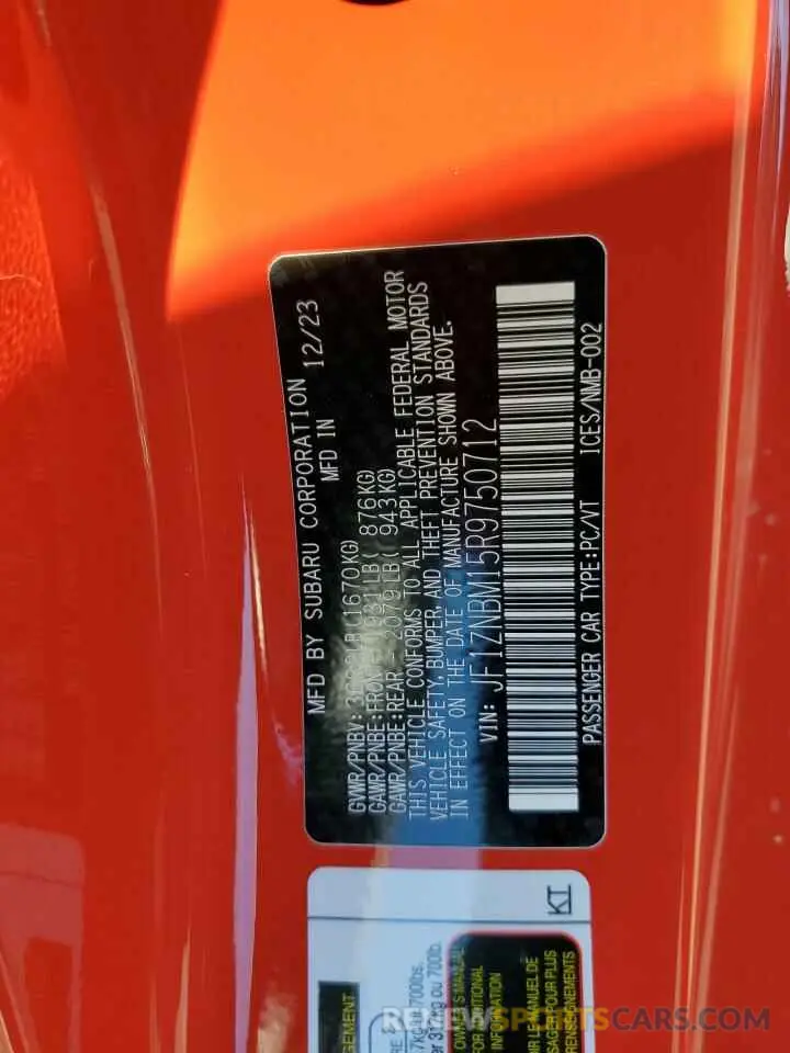 13 fotografías del automóvil dañado JF1ZNBM15R9750712 TOYOTA GR 86 TRUE 2024