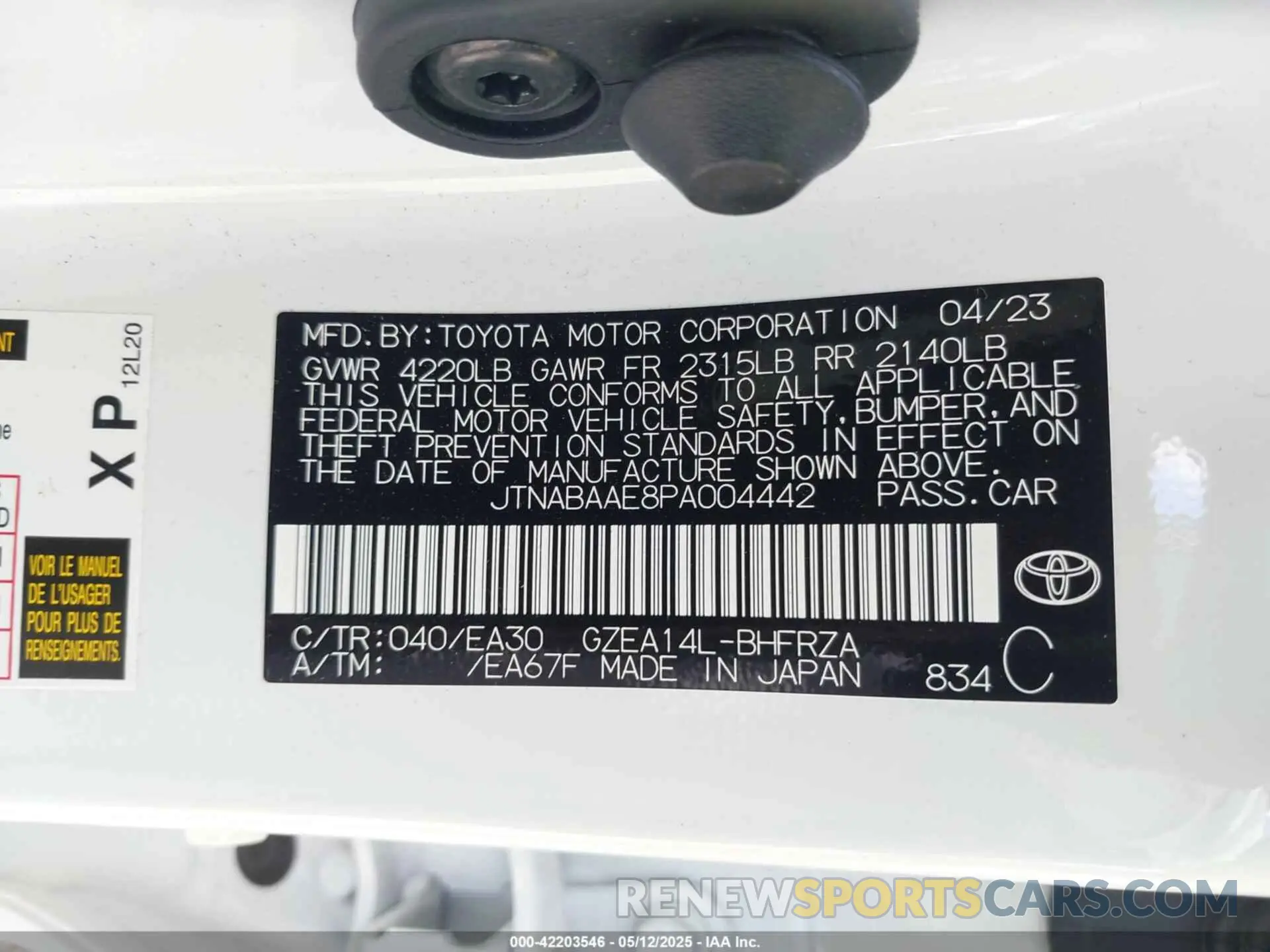 9 fotografías del automóvil dañado JTNABAAE8PA004442 TOYOTA GR COROLLA 2023