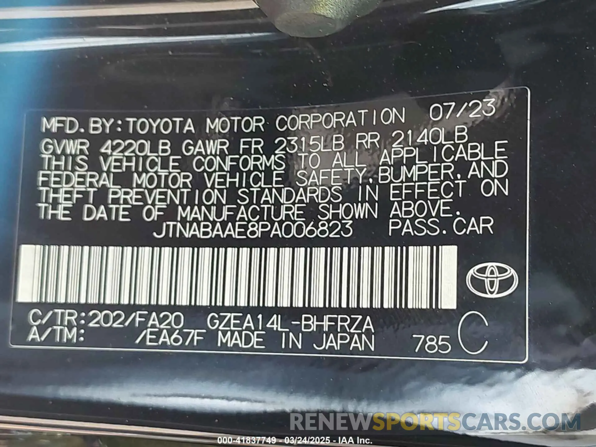 9 fotografías del automóvil dañado JTNABAAE8PA006823 TOYOTA GR COROLLA 2023