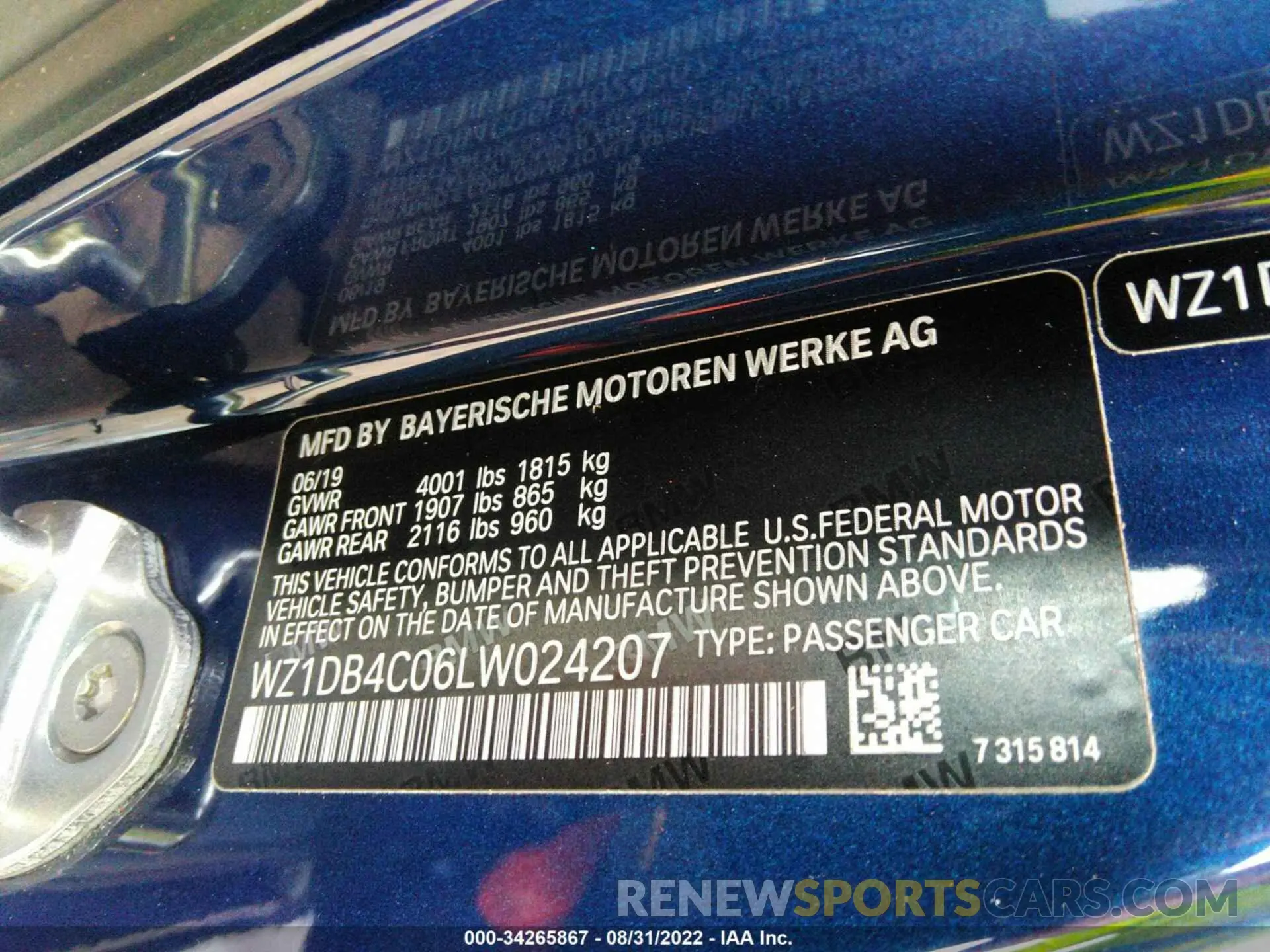 9 fotografías del automóvil dañado WZ1DB4C06LW024207 TOYOTA GR SUPRA 2020