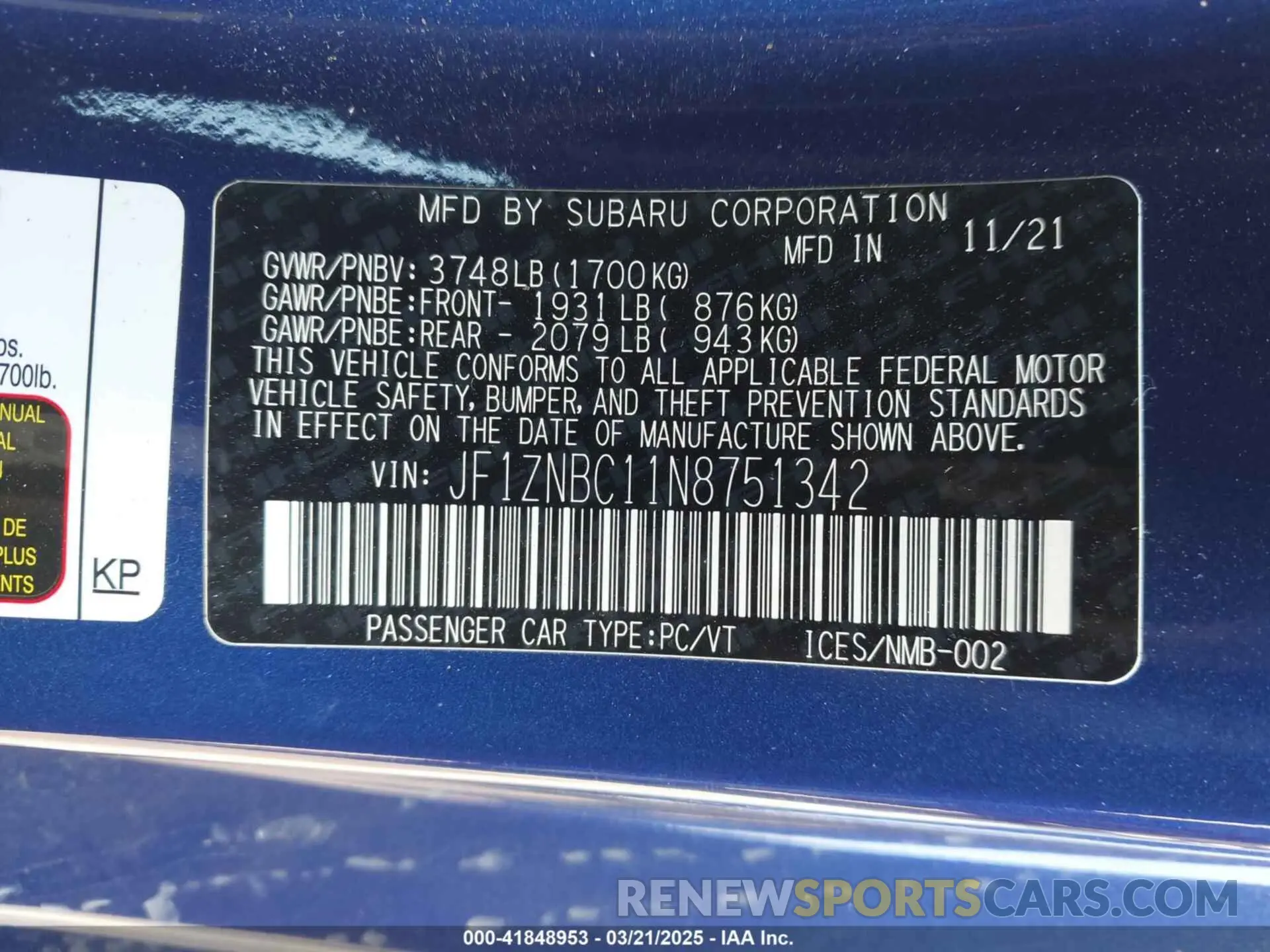 9 fotografías del automóvil dañado JF1ZNBC11N8751342 TOYOTA GR86 2022