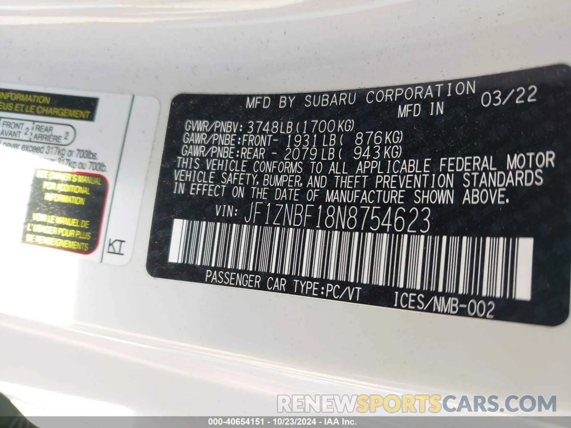 9 fotografías del automóvil dañado JF1ZNBF18N8754623 TOYOTA GR86 2022